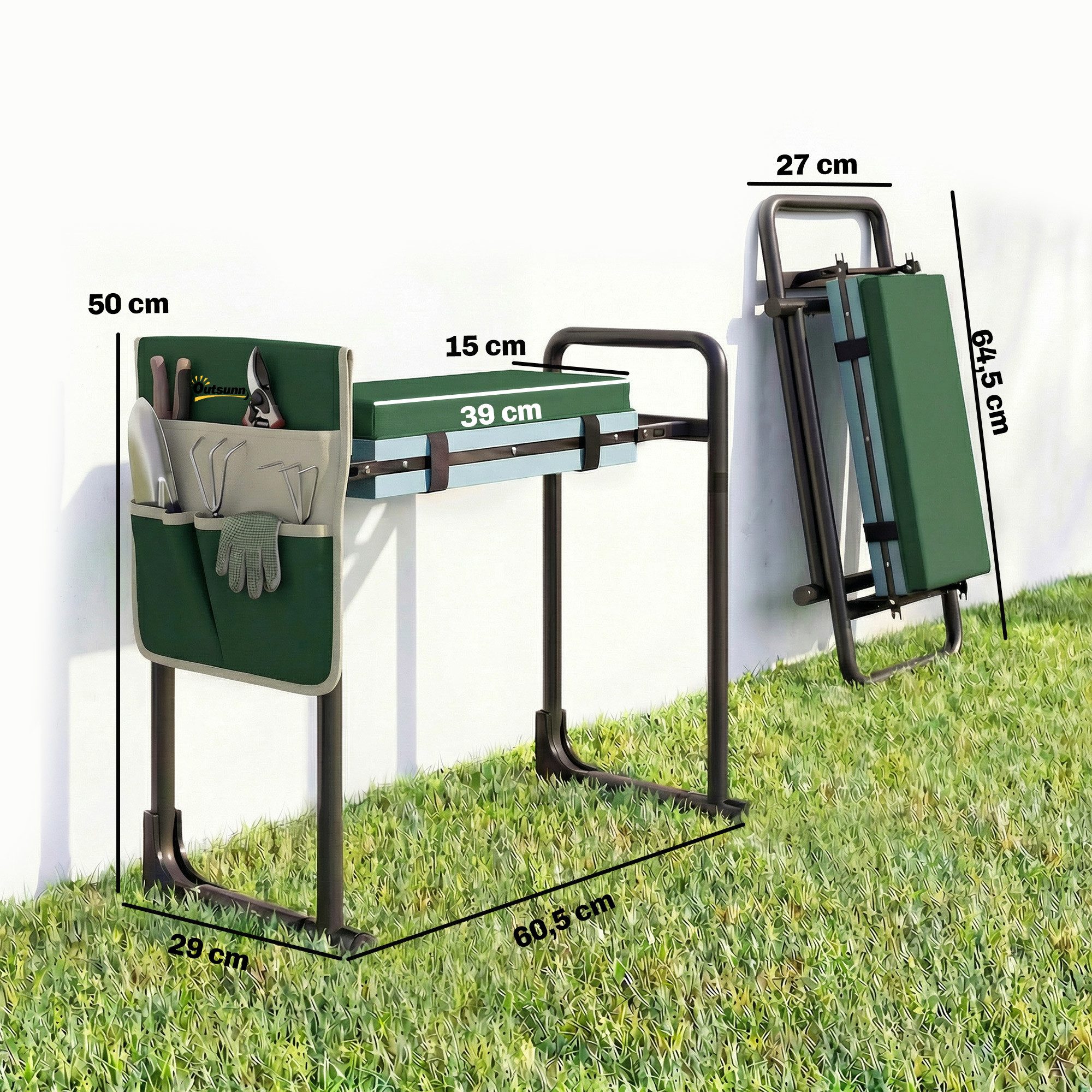 Outsunny Arbeitshocker Kniebank Gartenarbeit (Gartenhocker, 1 St., Kniehilfe), klappbar, mit Werkzeugtasche, Kniekomfort