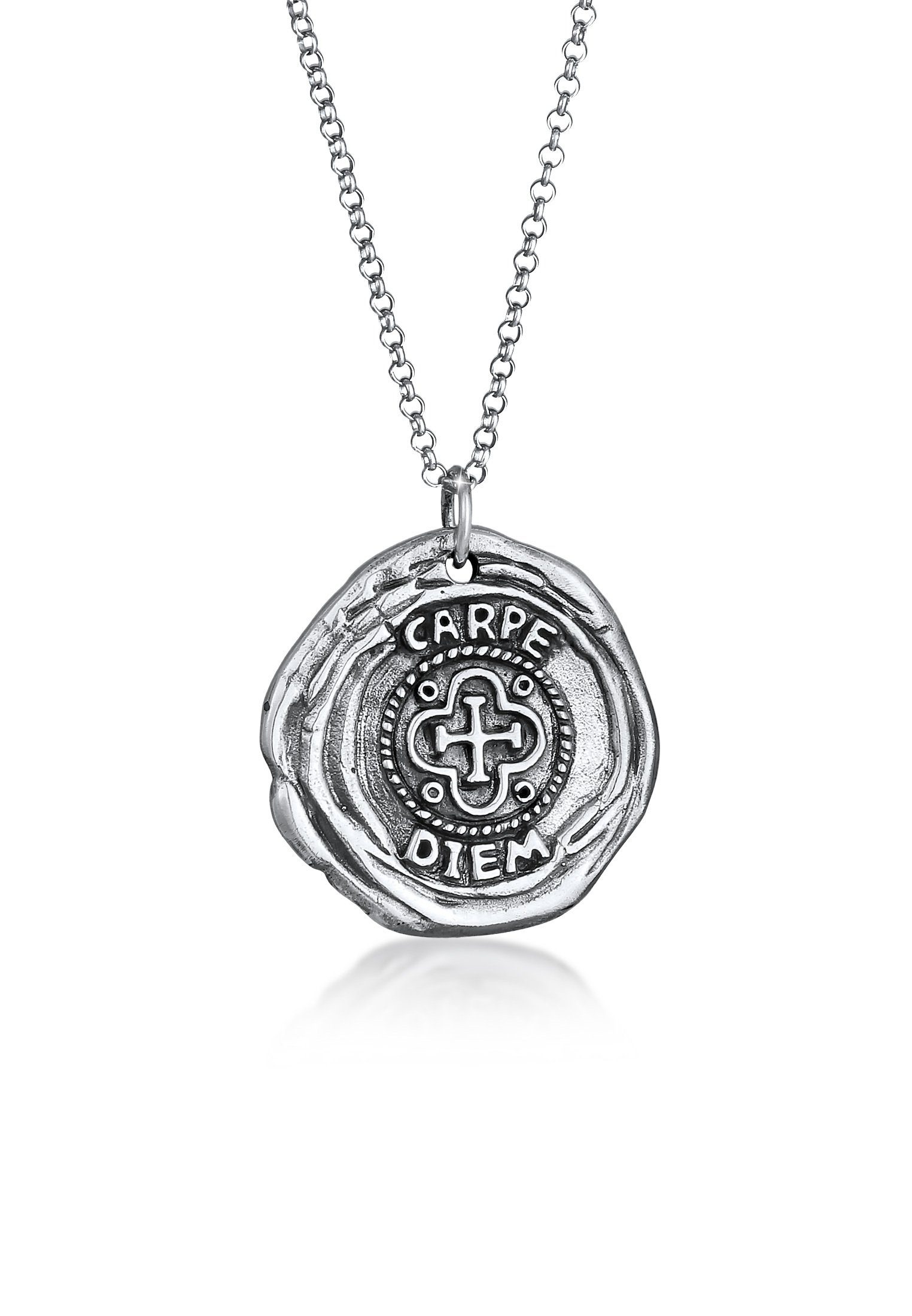 Kuzzoi Lange Kette Herren Antike Münze Coin Kreuz 925 Silber Schwarz