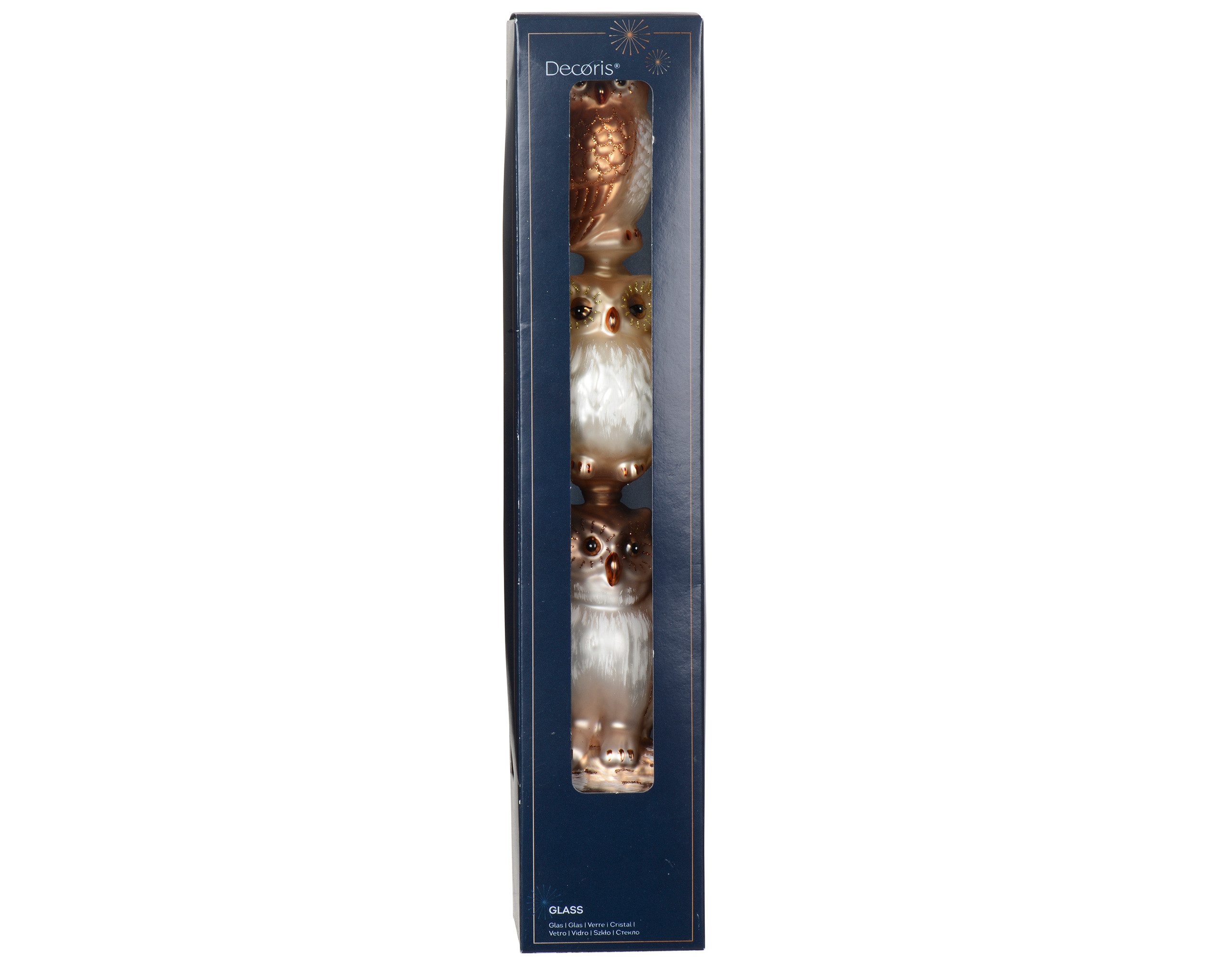 Kaemingk Christbaumspitze, Christbaumspitze Glas Eulen 35cm Braun