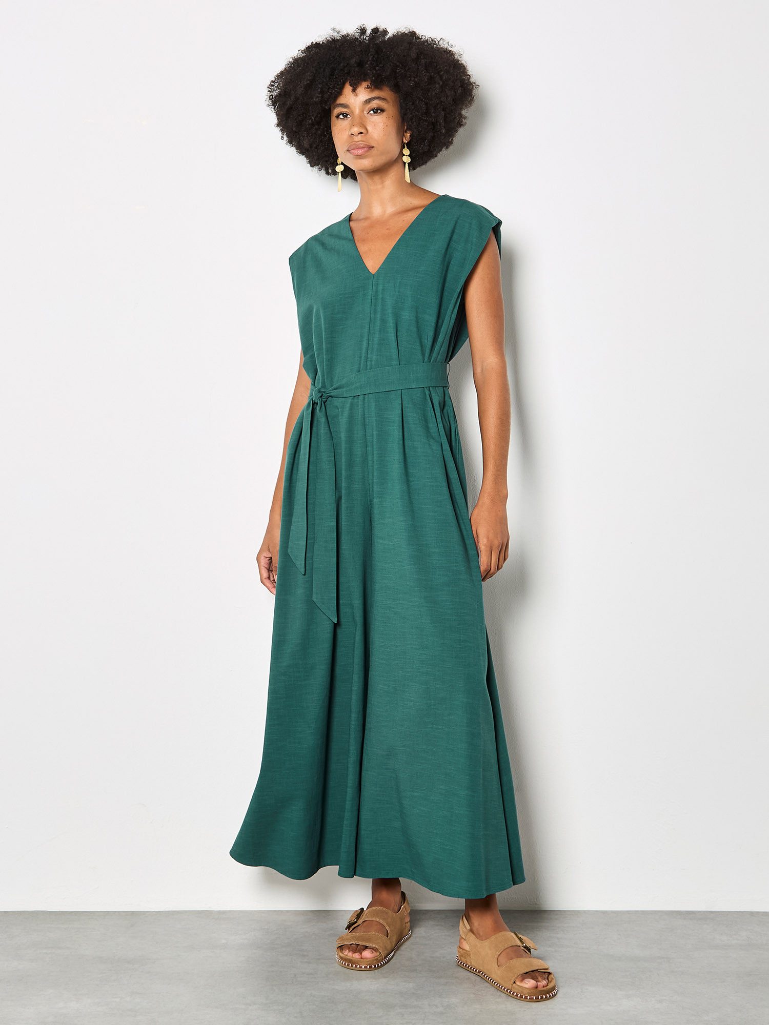 Apricot Jumpsuit Jumpsuit aus Baumwollmischung mit weitem Bein Einfarbig günstig online kaufen