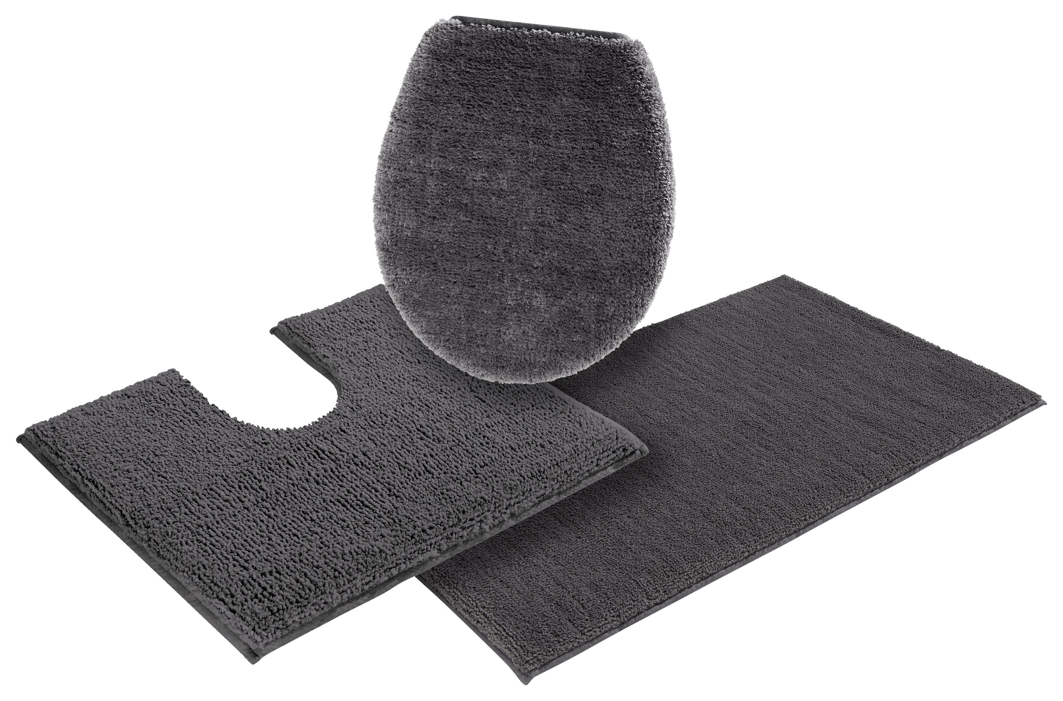 OTTO home Badematte Vanessa, Badvorleger, Badezimmer Teppich, Höhe 10 mm, rutschhemmend beschichtet, schnell trocknend, strapazierfähig, fußbodenheizungsgeeignet, Polyester, rechteckig, 3-tlg. Stand-WC Set, Badteppich, weiche Haptik, unifarben