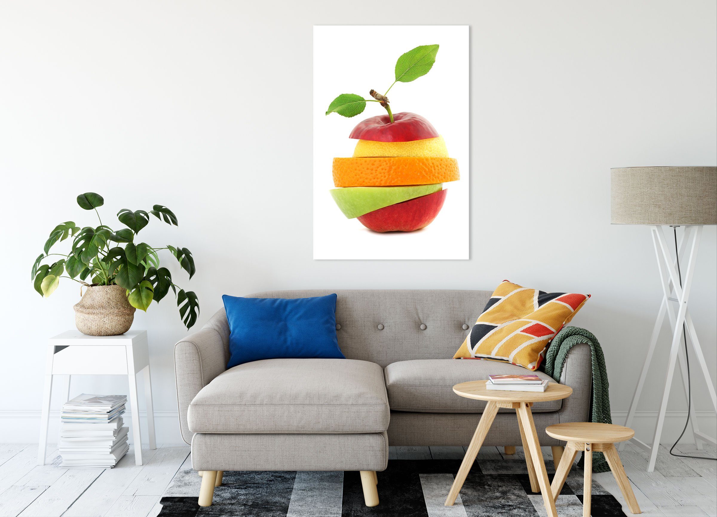 Leinwandbild zerschnittenes Leinwandbild Obst, Pixxprint fertig Zackenaufhänger Gemischtes inkl. Gemischtes zerschnittenes Obst St), bespannt, (1