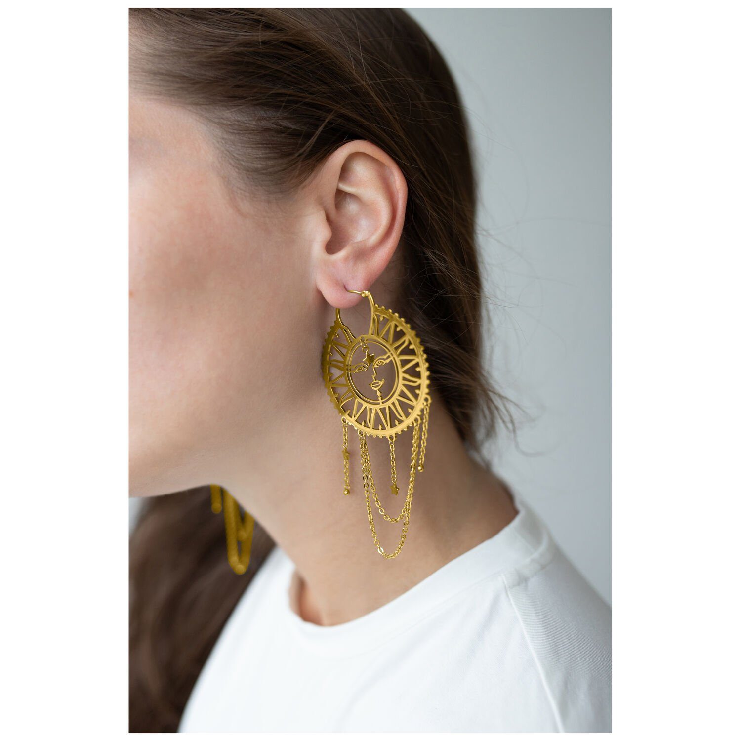 Wildcat Paar Ohrhänger Oldschool Sun Moon Hoops, wasserfest, langlebig, hautverträglich