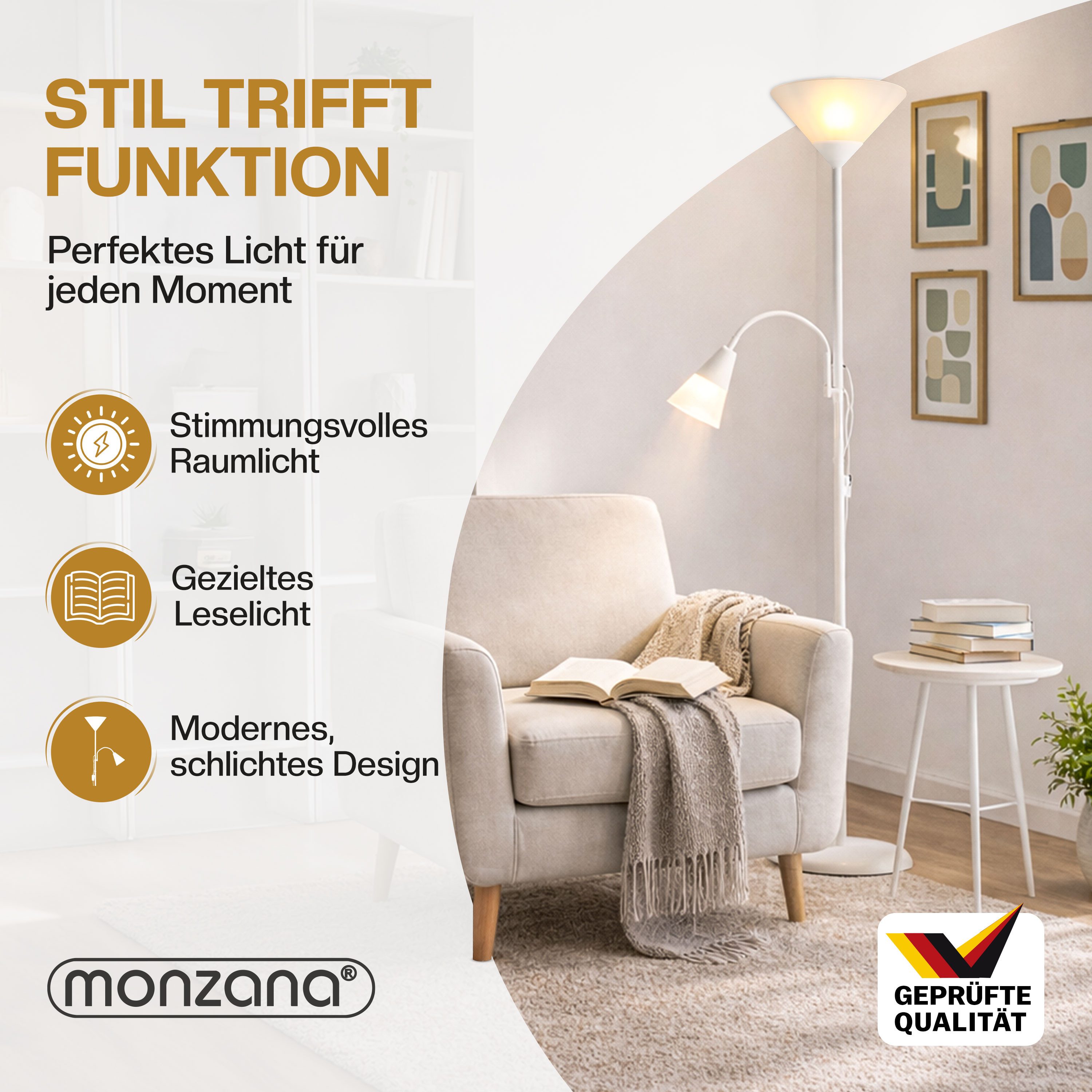 monzana Stehlampe, Stehlampe 175 cm Weiß Verstellbar Stehleuchte Deckenflut günstig online kaufen