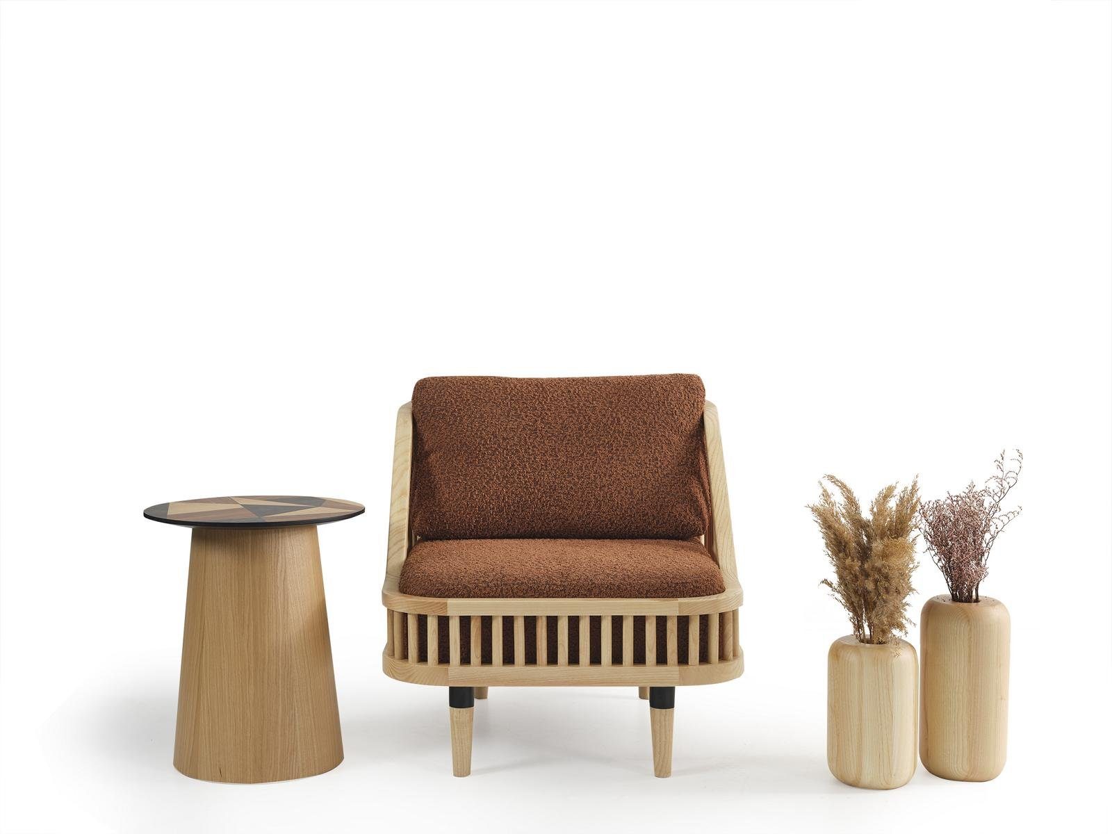 JVmoebel Sessel Holz Sessel Wohnzimmer Polster in Lehnstühle Made Europe (Sessel), Möbel Neu