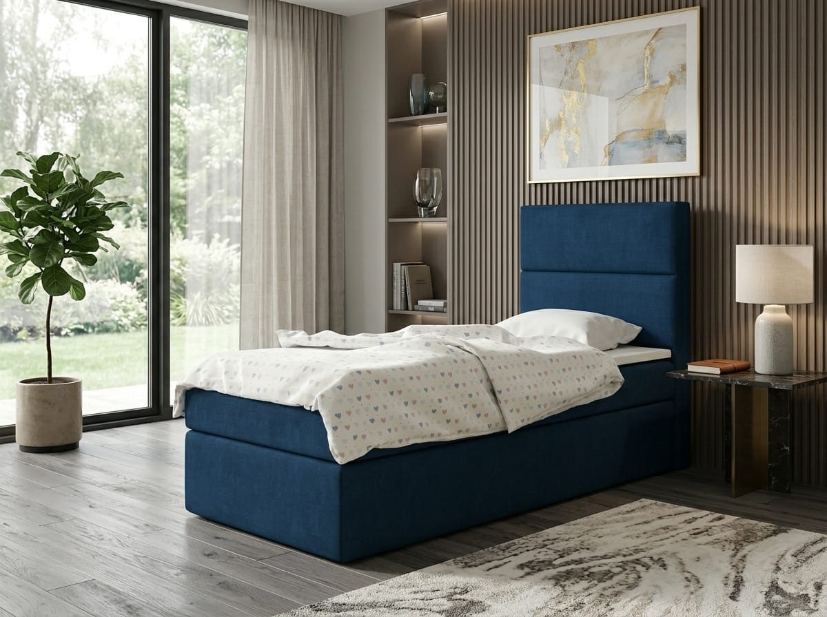 JVmoebel Boxspringbett Blaues 80 × 200 Boxspringbett mit Kopfteil und Matratze, Made in Europa