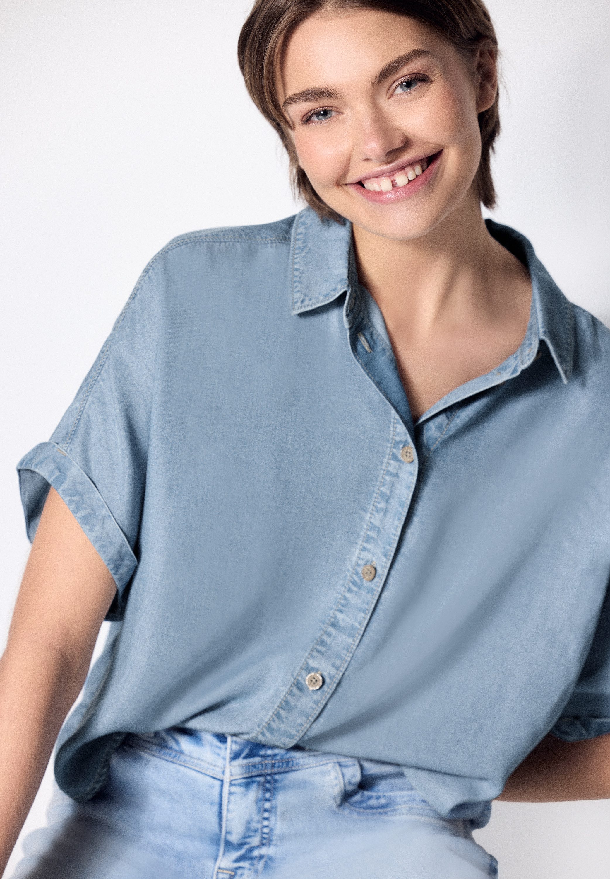 STREET ONE STUDIO Kurzarmbluse mit Knopfleiste