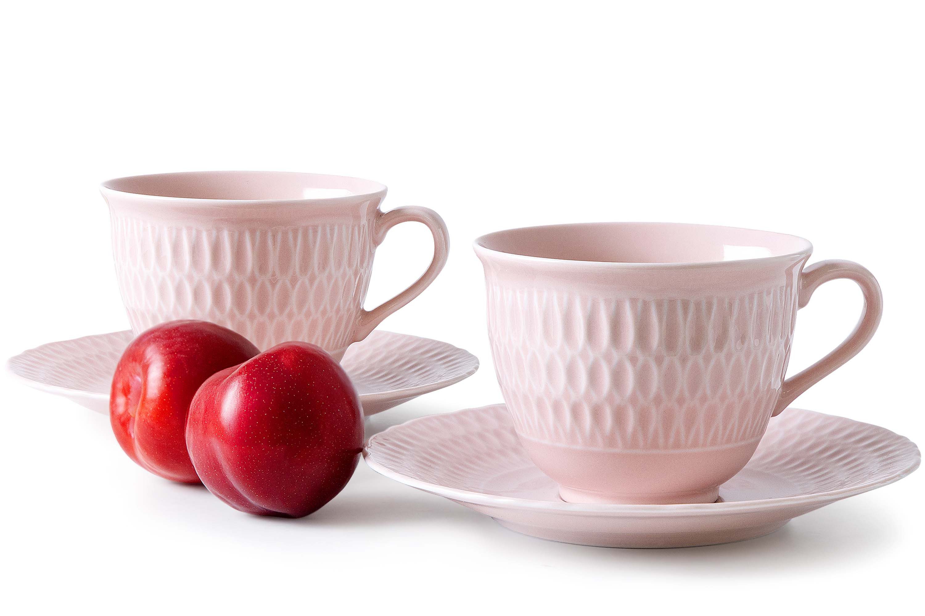 KONSIMO® Kaffeeservice CMIELOW SOFIA Kaffeetassen-Set, Hochwertiges Premium-Hartporzellan (4-tlg), 2 Personen, Porzellan, spülmaschinengeeignet, mikrowellengeeignet, mit eleganten Verzierungen