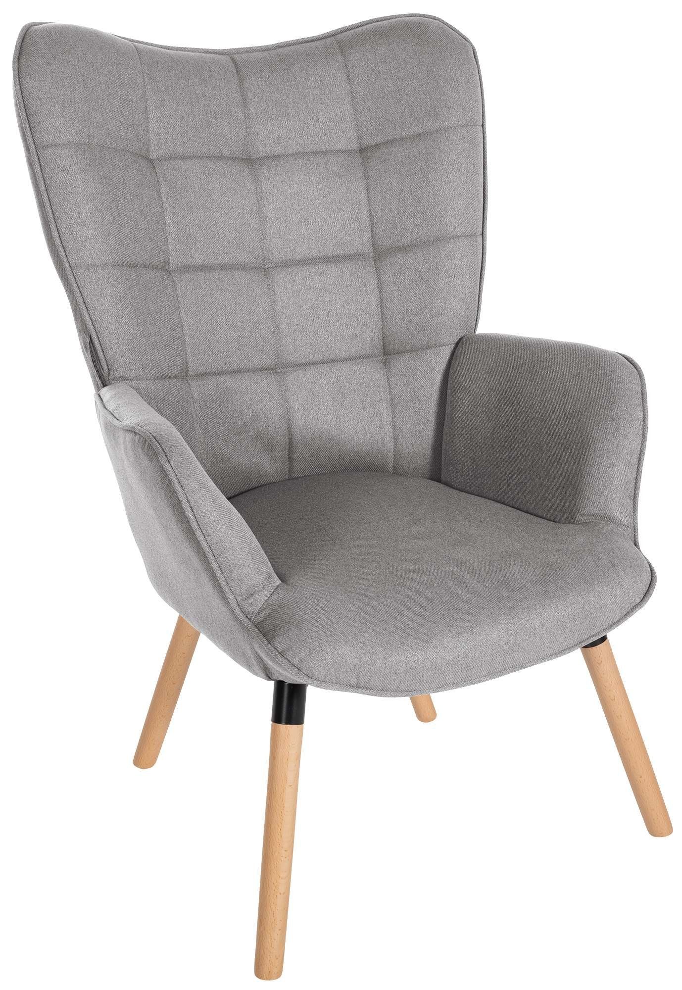 CLP Loungesessel Garding, Stuhl mit Stoff-Bezug und Gestell aus Buchenholz grau