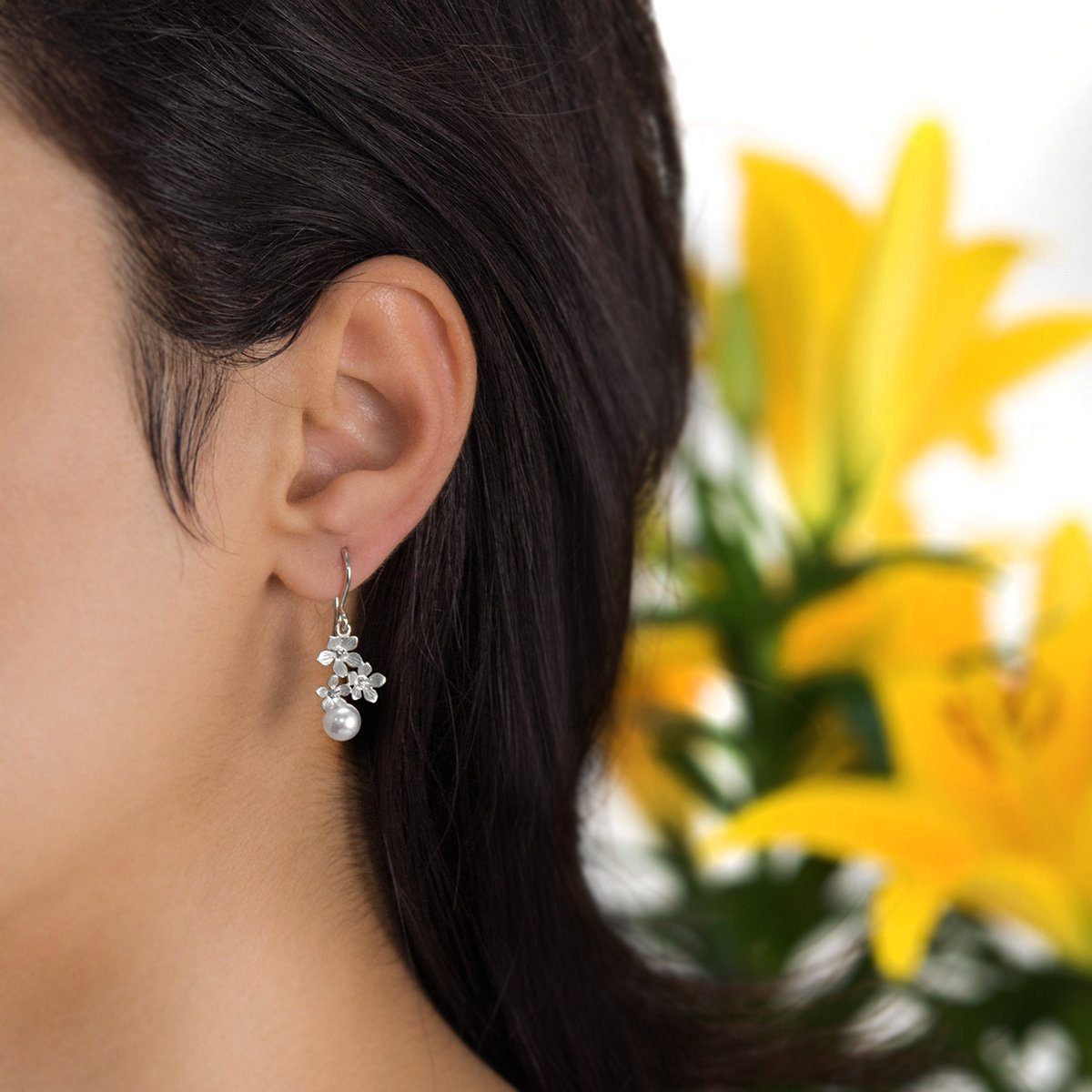 Materia Paar Ohrhaken Damen Silber Perlen Ohrhänger Blüten SO-54, 925 Sterl günstig online kaufen