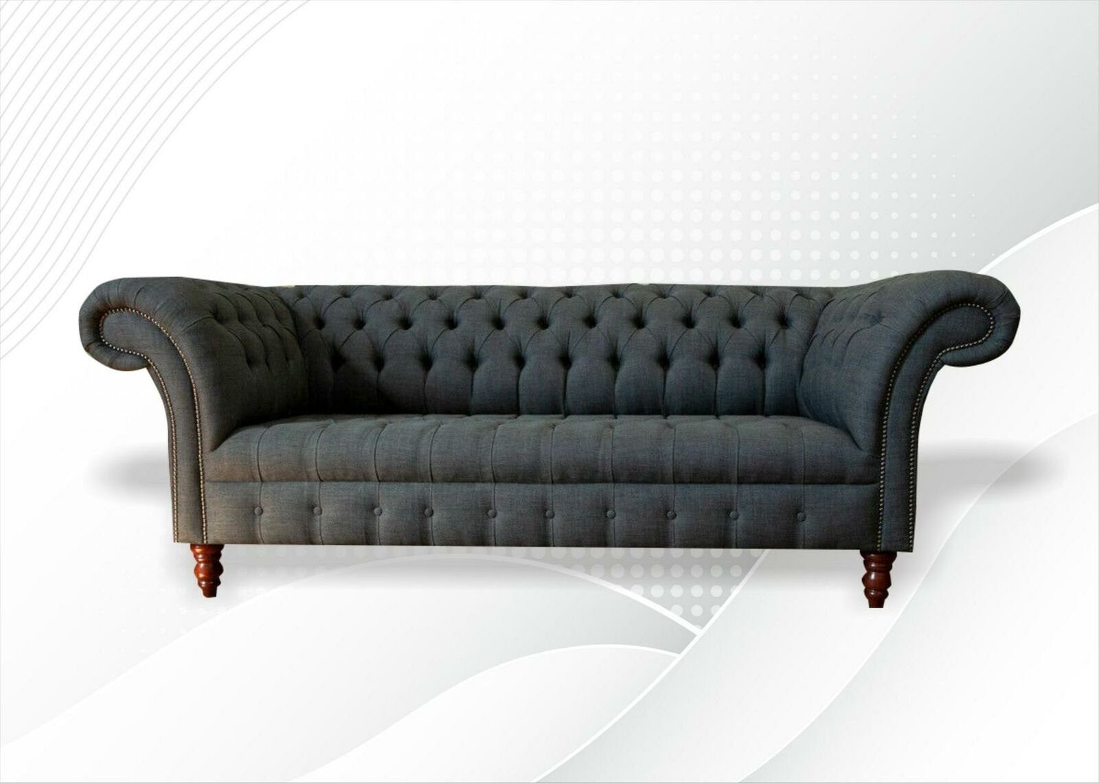 JVmoebel Chesterfield-Sofa, xxl big Chesterfield 3 Sitzer Möbel Sofa Modern Textil Wohnzimmer Graue Couchen