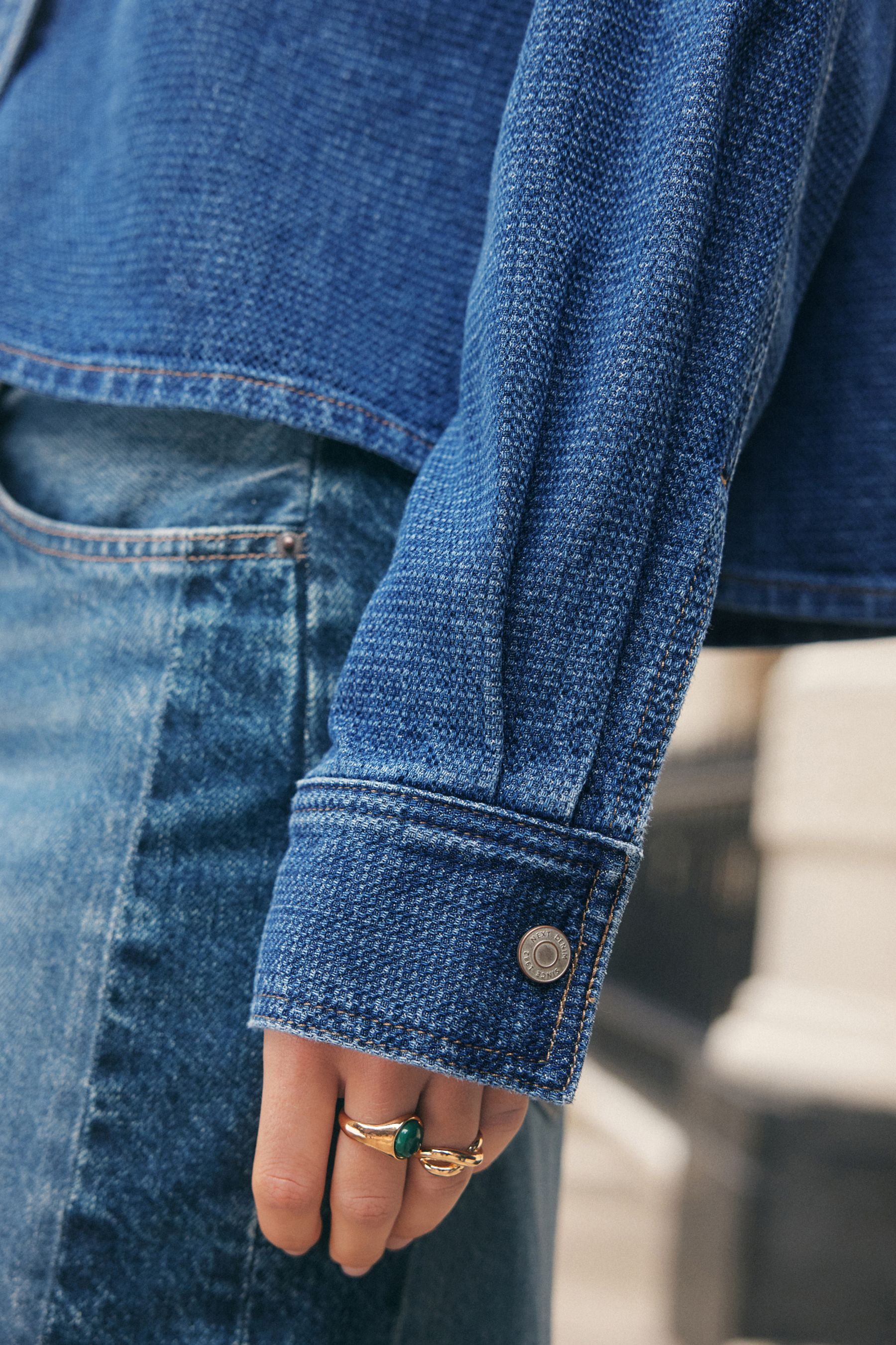 Next Jeansbluse Verkürztes Hemd mit Karomuster (1-tlg)