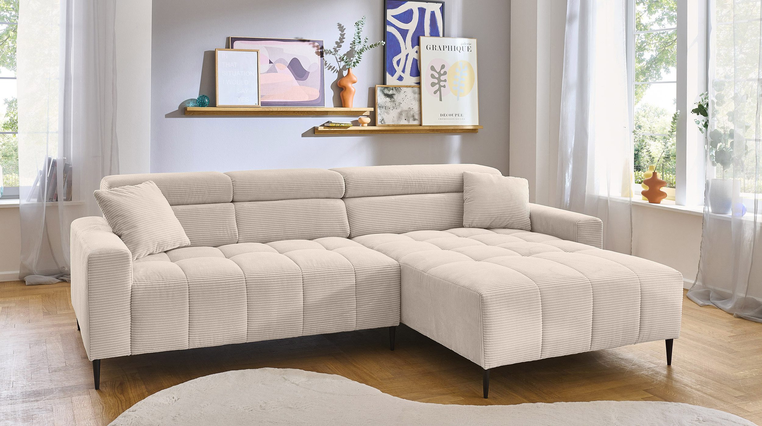 Massivart® Ecksofa Cord 256 cm / Cordsofa / Sitztiefen- & Kopfteilverstellu günstig online kaufen