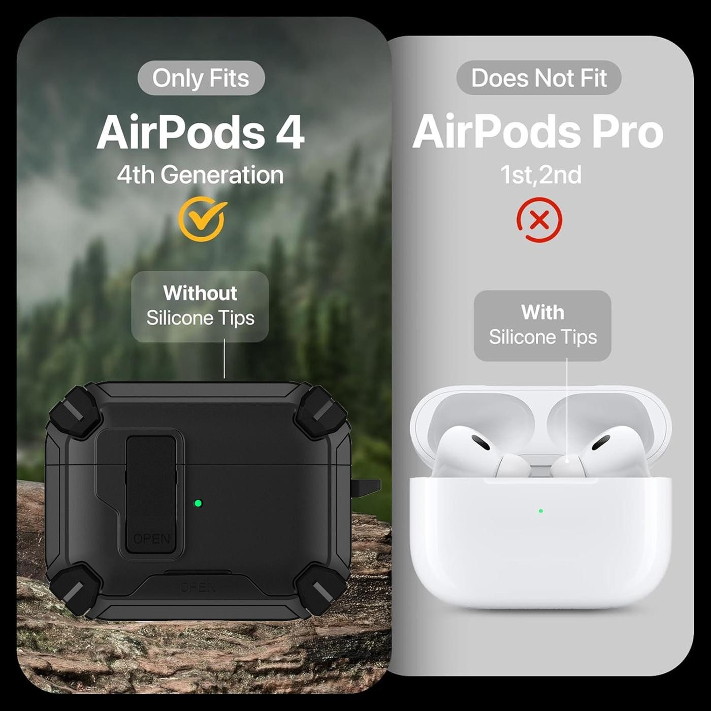 CoolGadget Kopfhörer-Schutzhülle Defender Hülle für Apple AirPods 4 magnetisch mit Karabiner, 360° Full-Body Case Schutzhülle Handy Standfunktion magnetisch ladbar