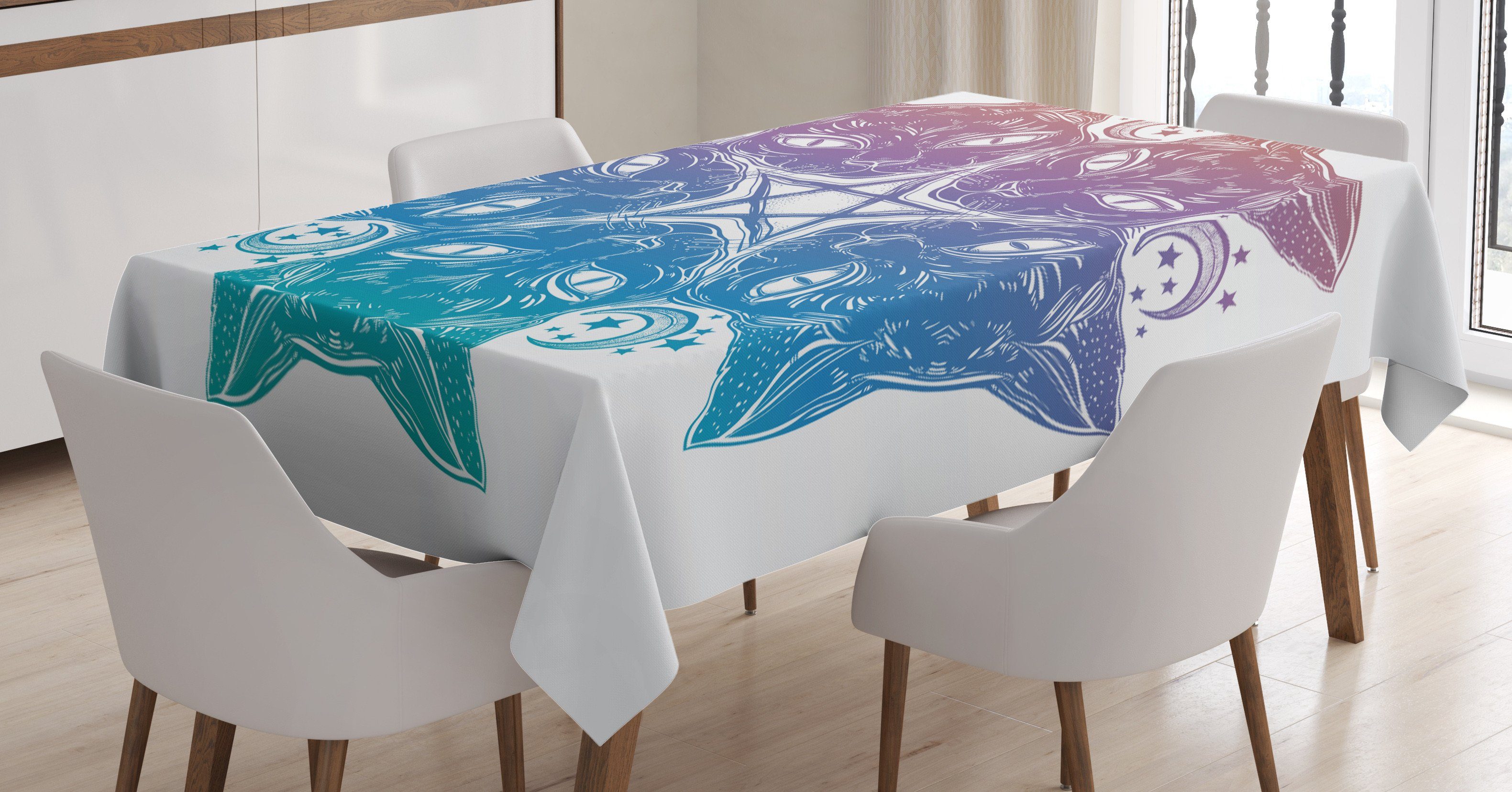 Abakuhaus Tischdecke Farbfest Waschbar Für den Außen Bereich geeignet Klare Farben, Pentacle Katzen-Mandala-Entwurf