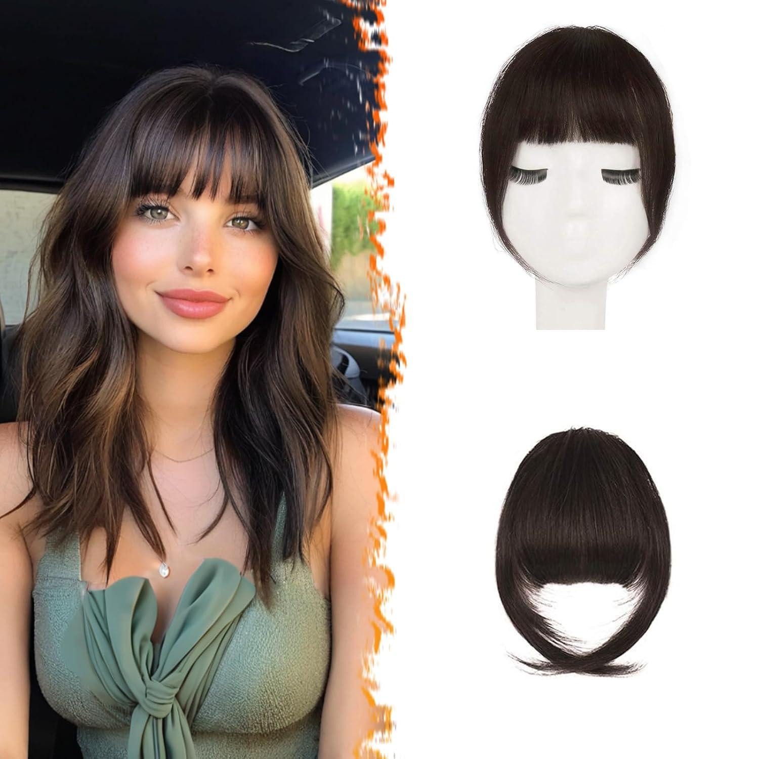 Echthaar-Extension Echthaar Clip-in Pony Bangs Dunkler Braun Fransen Extensions fChain