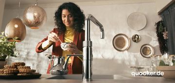 QUOOKER Küchenarmatur QUOOKER FUSION SQUARE Chrom Combi B mit CUBE 2 (22FSCHRCUBE) (2-St) 100°C Kochendwasserhahn mit Trinkwassersystem