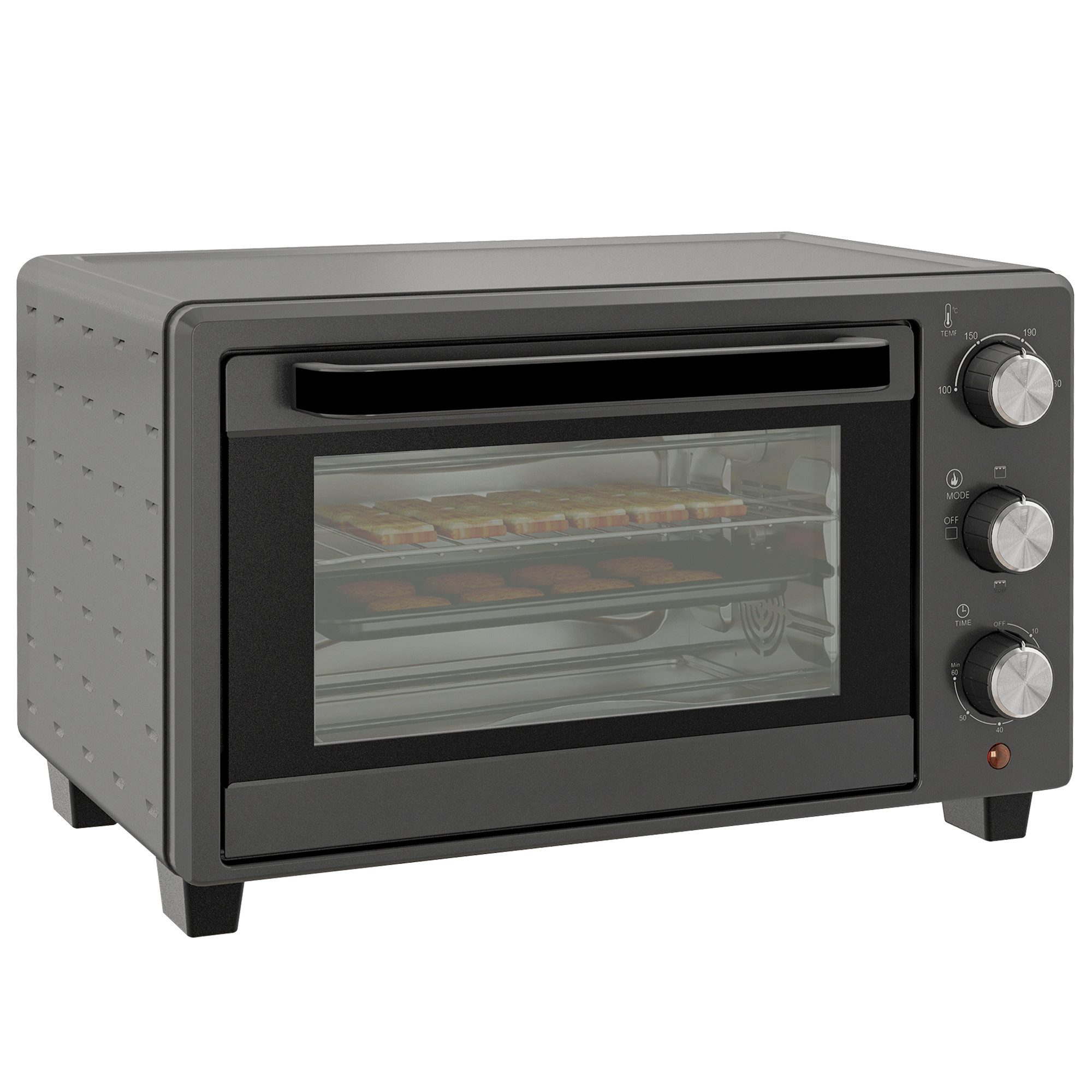HOMCOM Minibackofen 21L, 1400W, 60 Min. Timer, mit 100 °C-230 °C einstellbar Temperatur, zum Grillen, Backen, Toasten, Grau