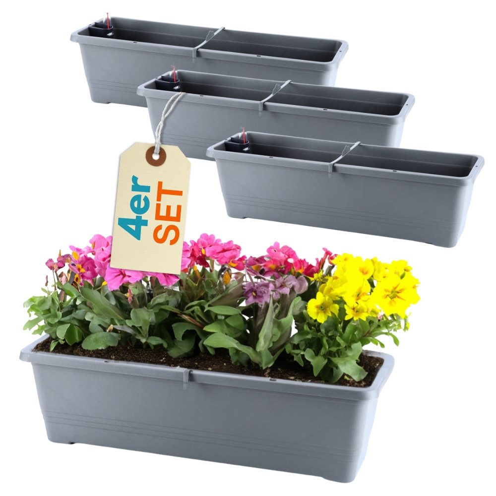 GarPet Blumenkasten 4er Set Blumen Kasten Wasserspeicher Outdoor Gießschacht 60 Anthrazit