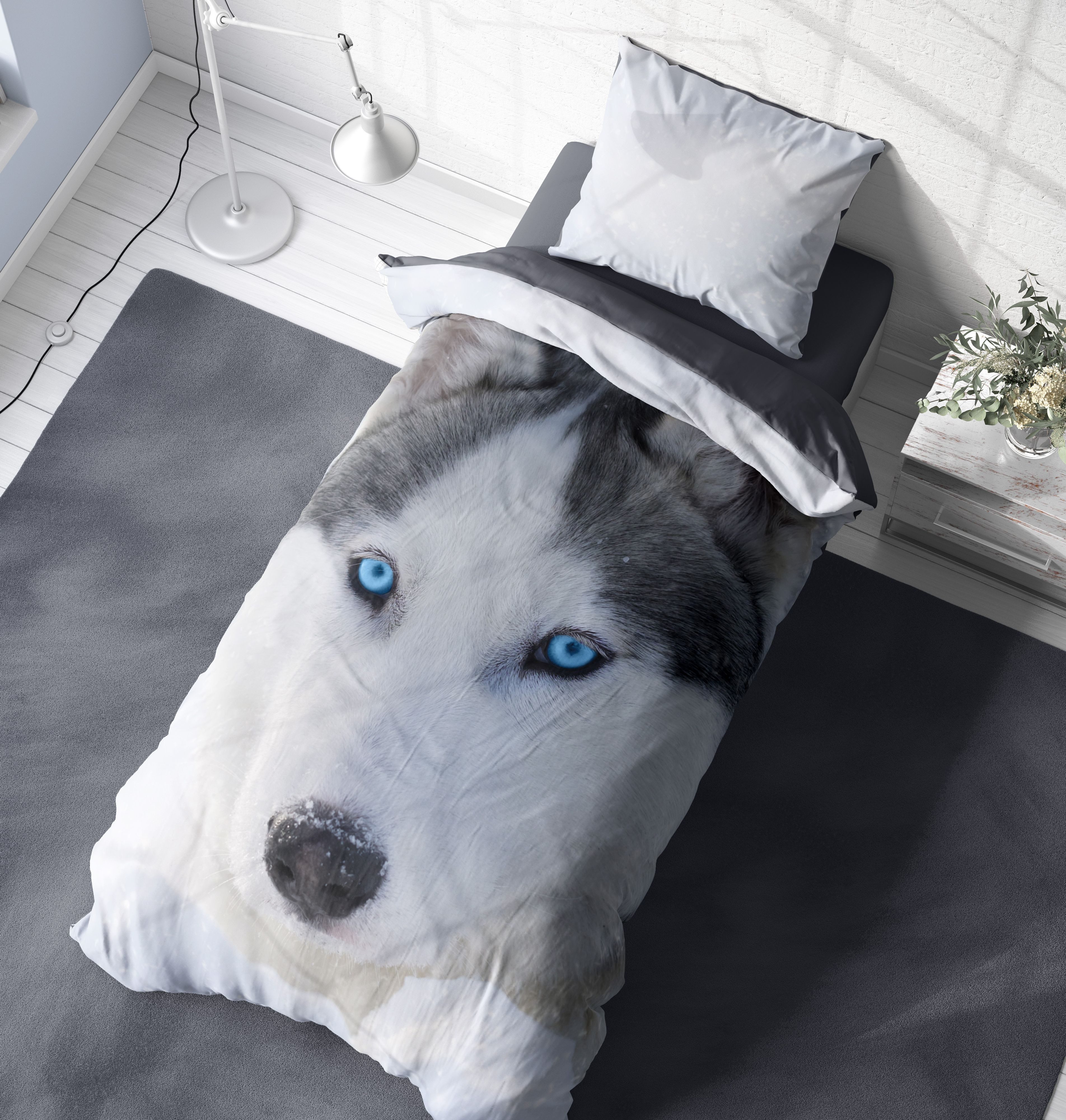 One Home Bettwäsche Fotodruck, Mikrofaser, 2 teilig, Husky Schnee Hunde Tiere, Knitterfrei Weich für Sommer und Winter – Bild 4 von 5