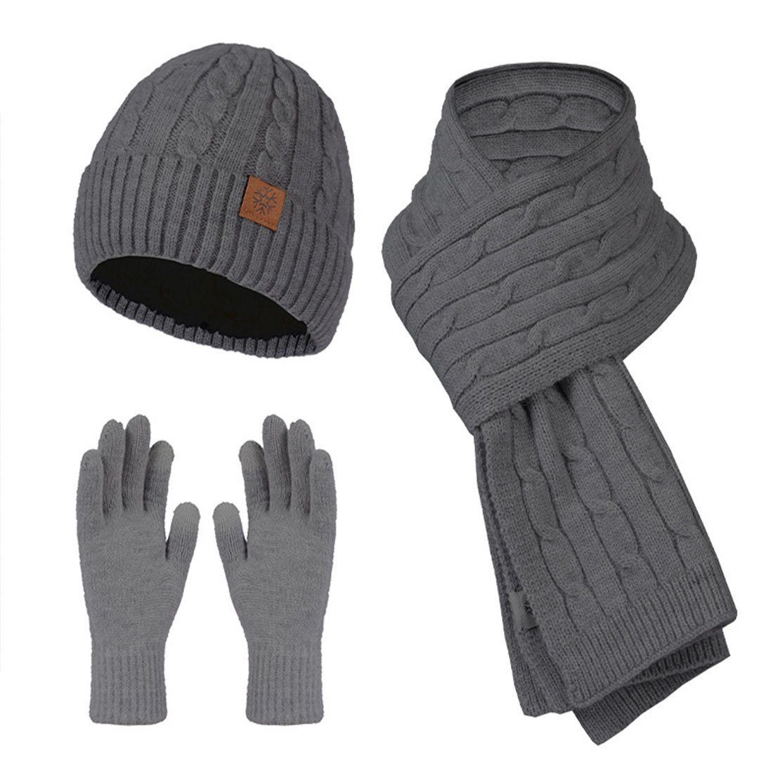 AUKUU Schal Strickmütze Perfekt (3-St) für, Schal (den & hellgrau Winter Strickmütze, Handschuhe: Kuschelige