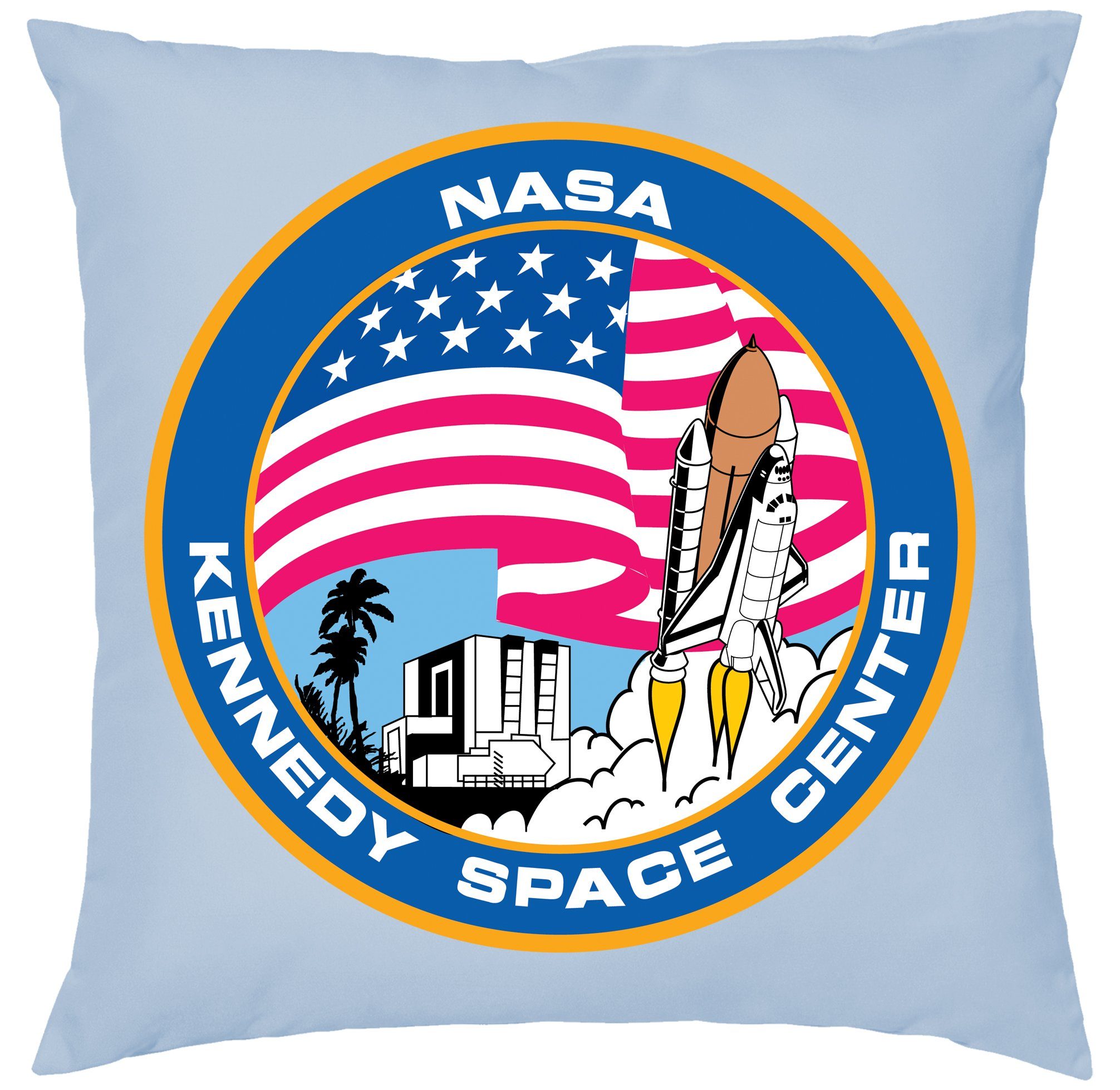 Blondie & Brownie Dekokissen NASA Kennedy Space Center Mission Elon Mars Mond, Kissen mit Füllung Hellblau