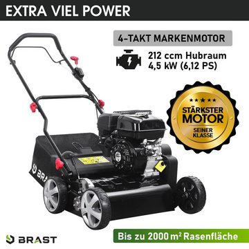 BRAST Benzin-Vertikutierer 4,5kW (6,12PS) 4 Takt-Markenmotor, 42,00 cm Arbeitsbreite, (50L Fangkorb), Für Rasenflächen bis 1600m2