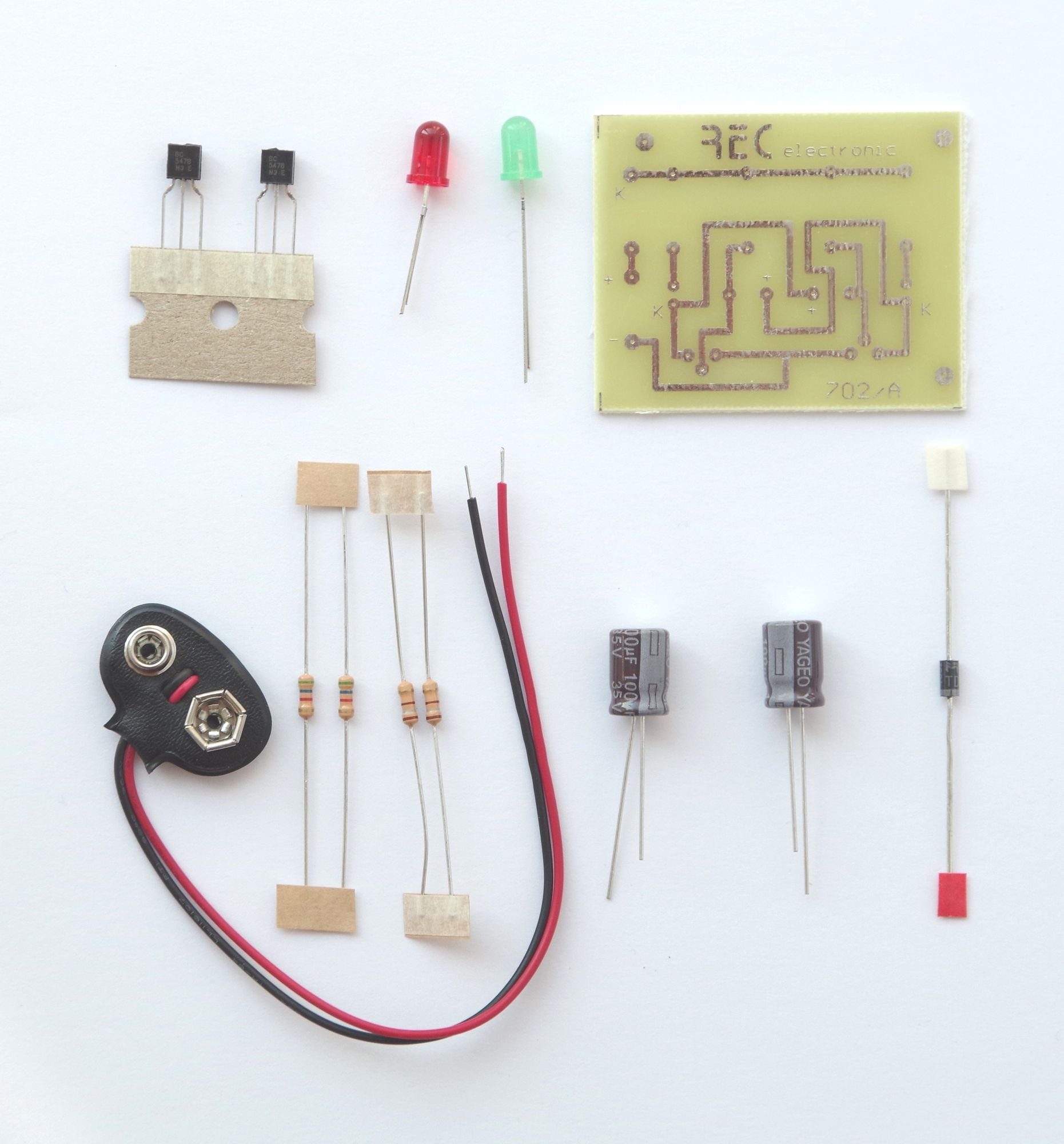 REC electronic Riedinger Experimentierkasten LED-Wechselblinker Bausatz mit ungebohrter Leiterplatte