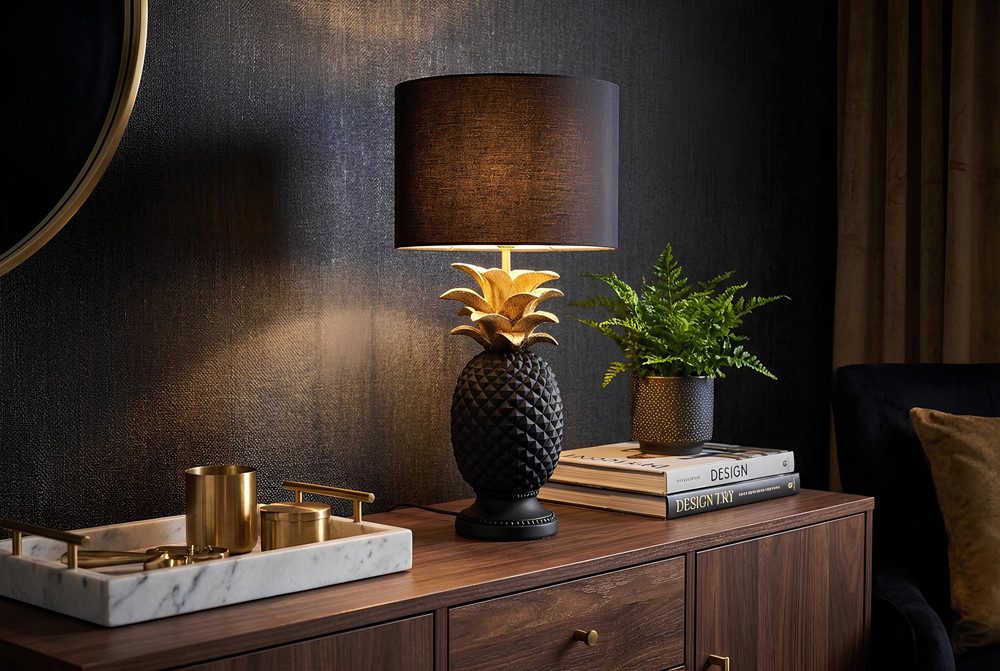 riess-ambiente Tischleuchte PINEAPPLE 50cm schwarz – Ananas-Design, Stoffschirm, Accessoire, keine besonderen Funktionen, ohne Leuchtmittel, fruchtige Leuchte als dekoratives Highlight – ideal für Sideboards