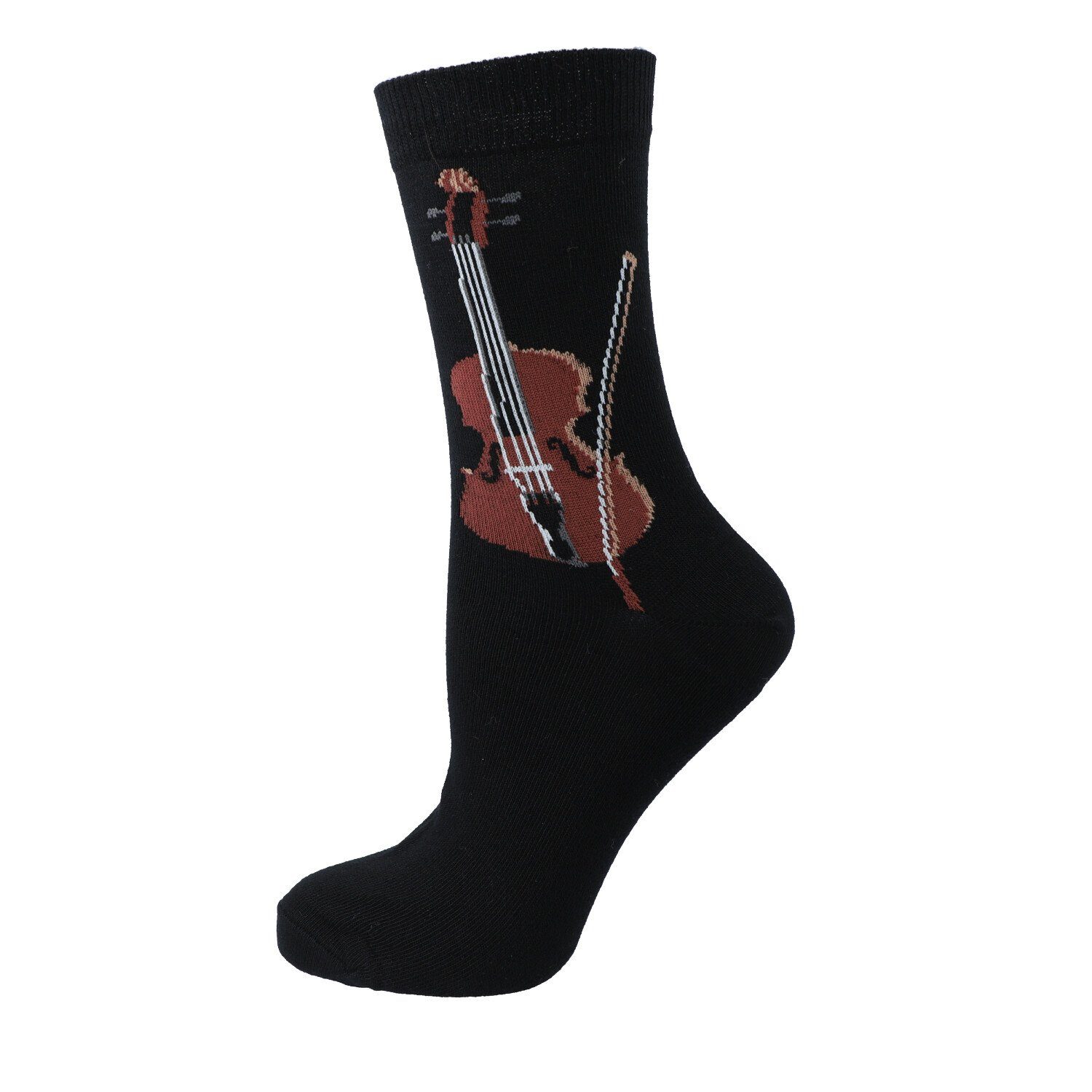 (1-Paar) schwarze Musikboutique eingewebter Socken mit Geige Freizeitsocken Gr. 35/38