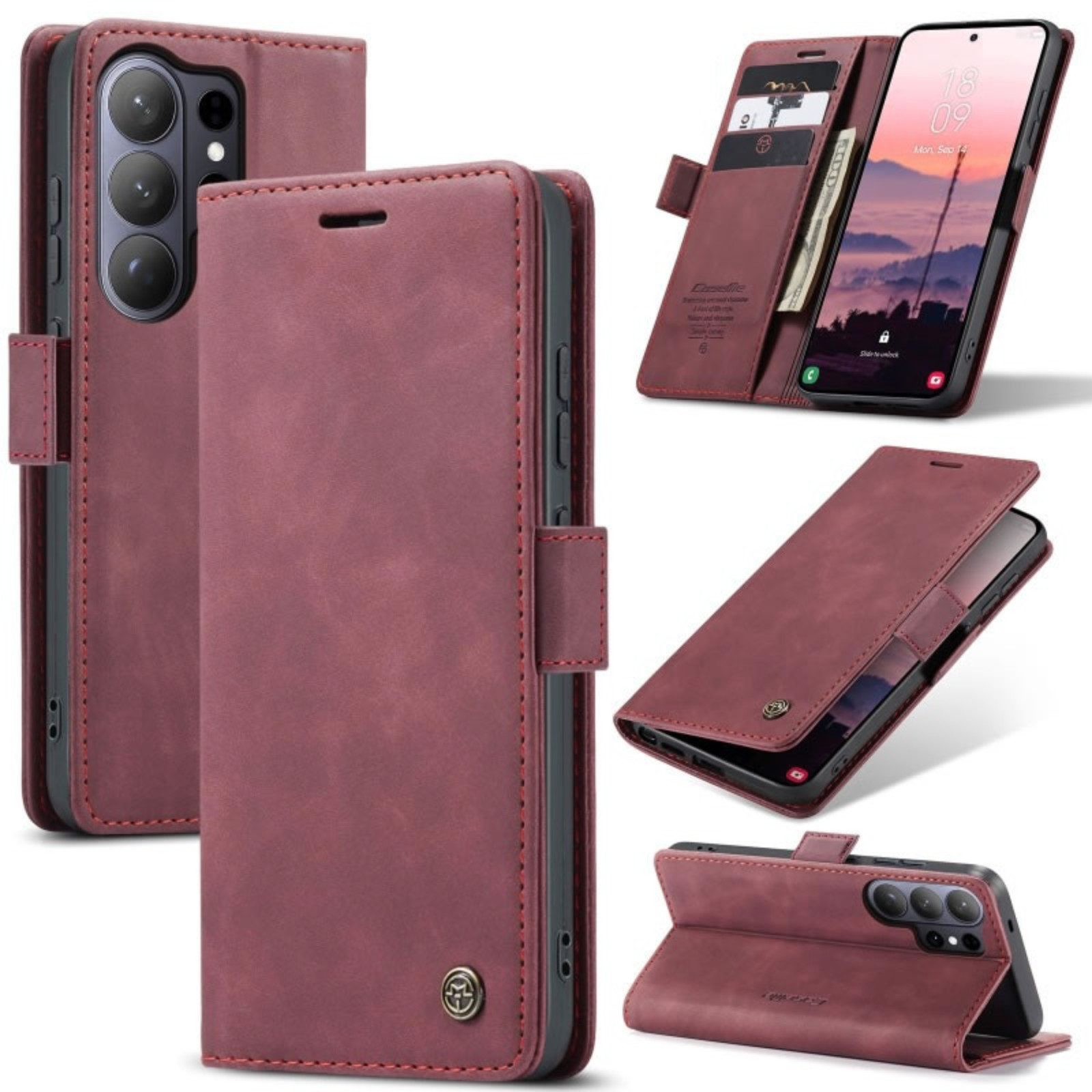 CaseMe Handyhülle Premium Hülle für Samsung Klapphülle Samsung S26 Ultra-Karmesinrot