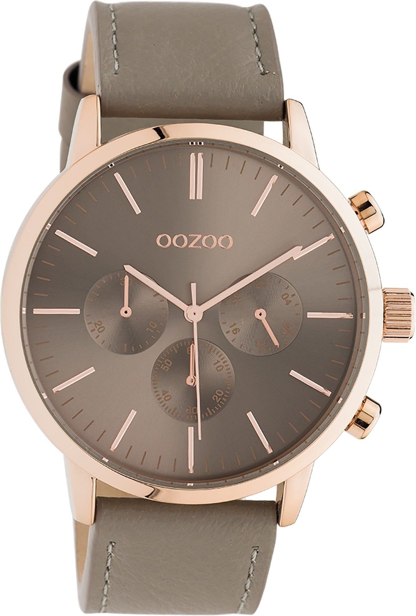 OOZOO Quarzuhr Oozoo Unisex Armbanduhr braun taupe, (Analoguhr), Damen, Herrenuhr rund, groß (ca. 45mm) Lederarmband, Fashion-Style