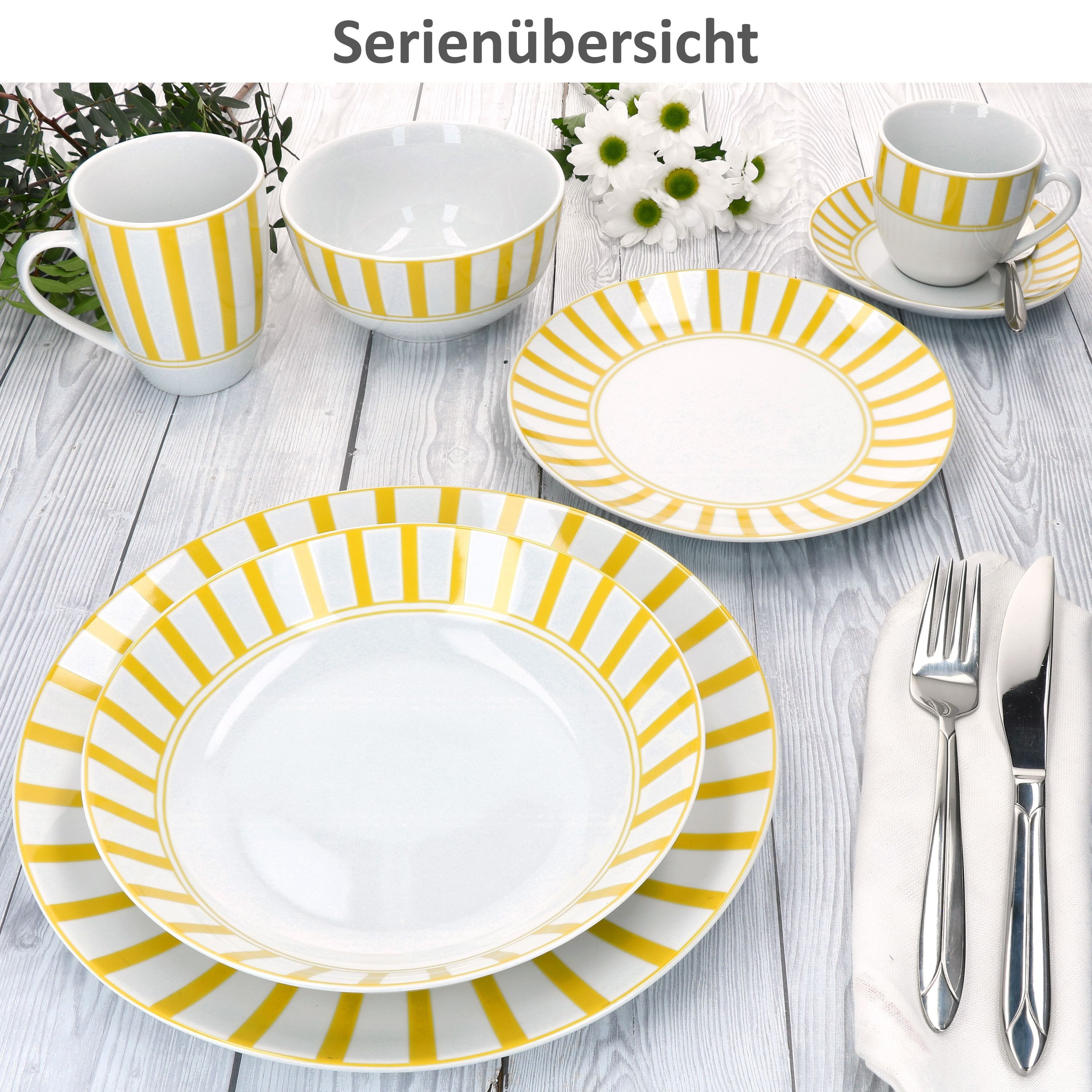 MamboCat Suppenteller Split gelb 6er Set Suppenteller 450ml Porzellan Teller tief Streifen – Bild 5 von 5