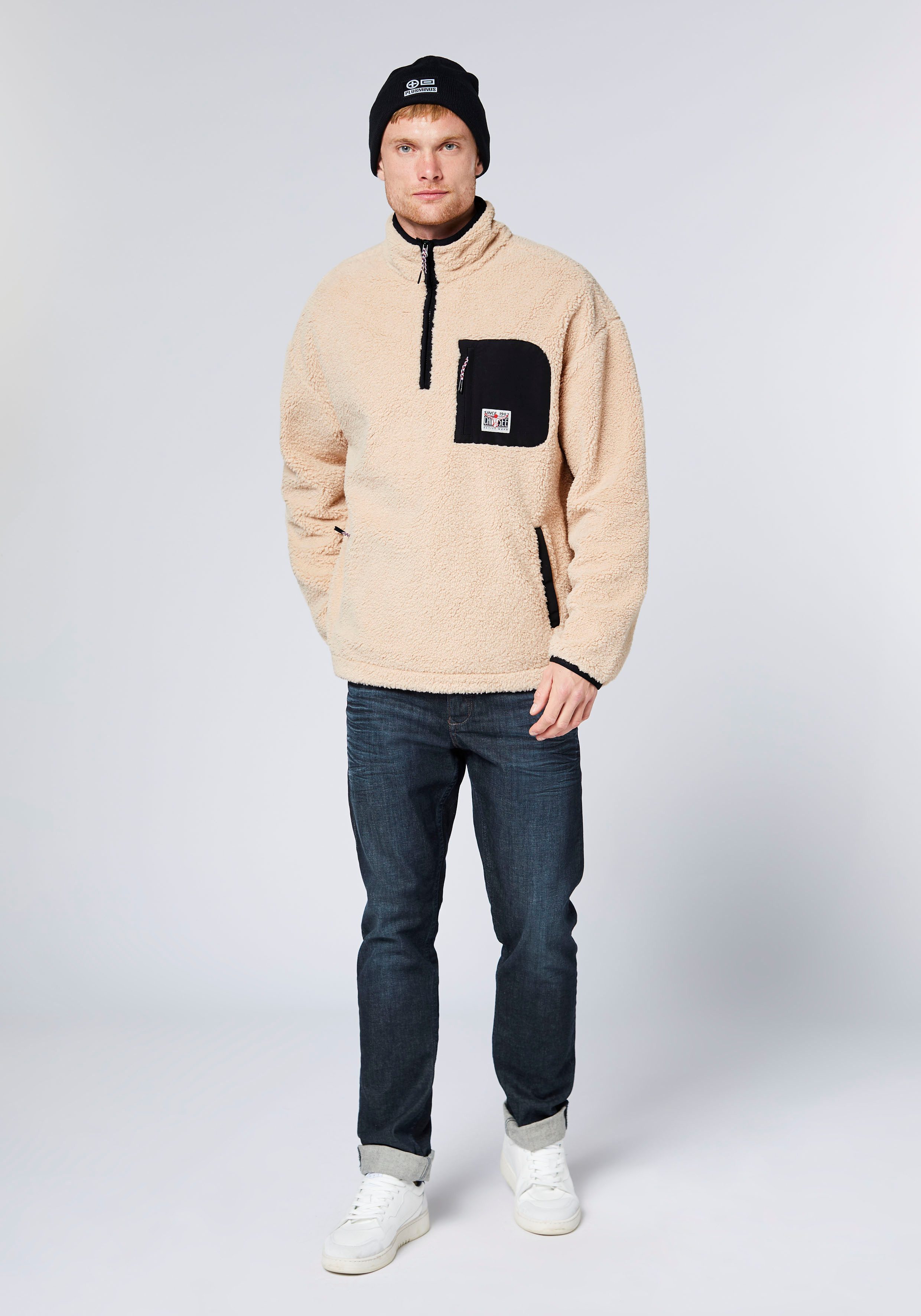 Chiemsee Strickfleece-Pullover Teddyfleecepullover hoch geschlossener Ausschnitt, mit Brusttasche und Eingrifftaschen