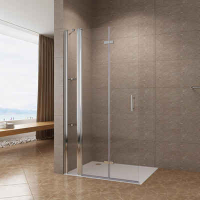 AQUABATOS Walk-in-Dusche Duschabtrennung Duschwand Glaswand Duschtrennwand Falttür Drehfalttür, 6 mm Einscheibensicherheitsglas, erhältlich in 6 verschiedenen Breiten, Nano Beschichtung, Barrierefrei