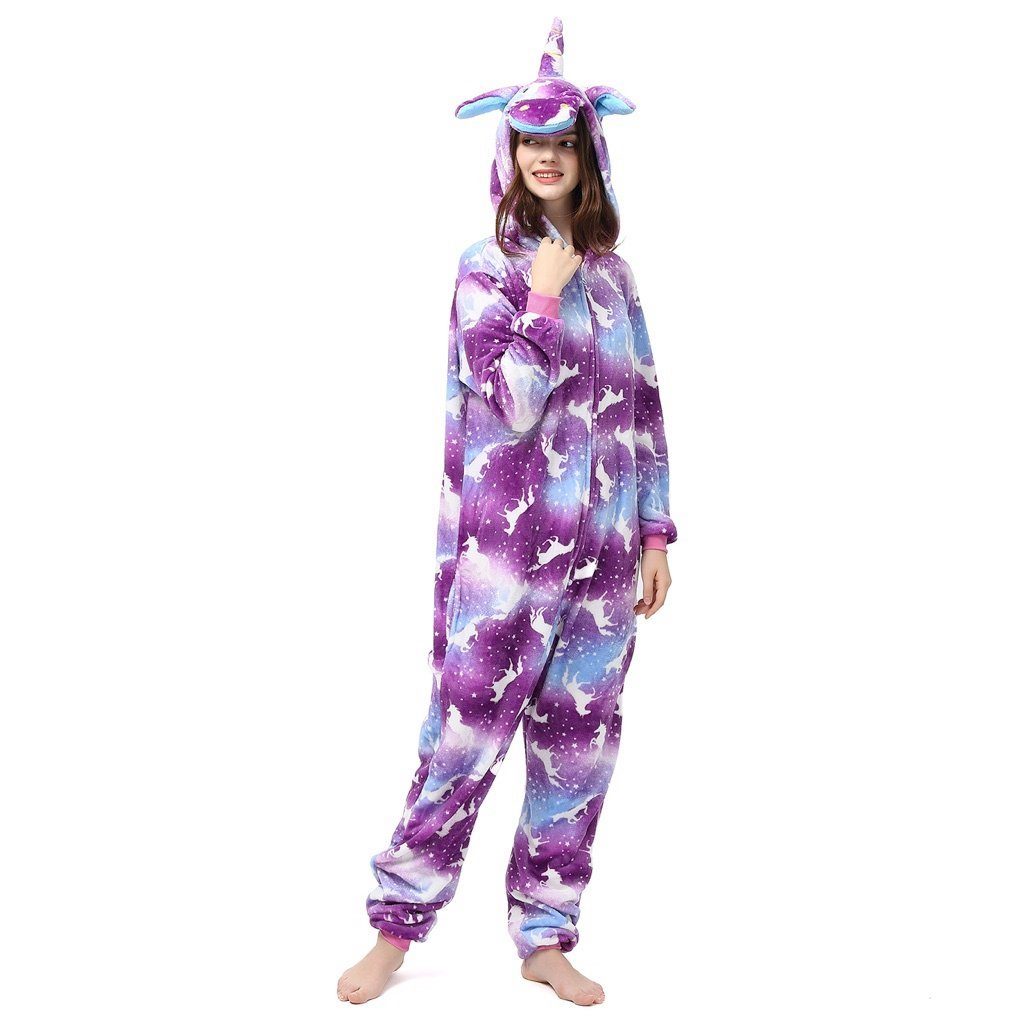 Katara Partyanzug Einhörner Jumpsuit Onesie Erwachsenen Kostüm S-XL, Karneval - Kostüm, Kigurumi - Einhorn Lila-Blau XL (175-185cm)