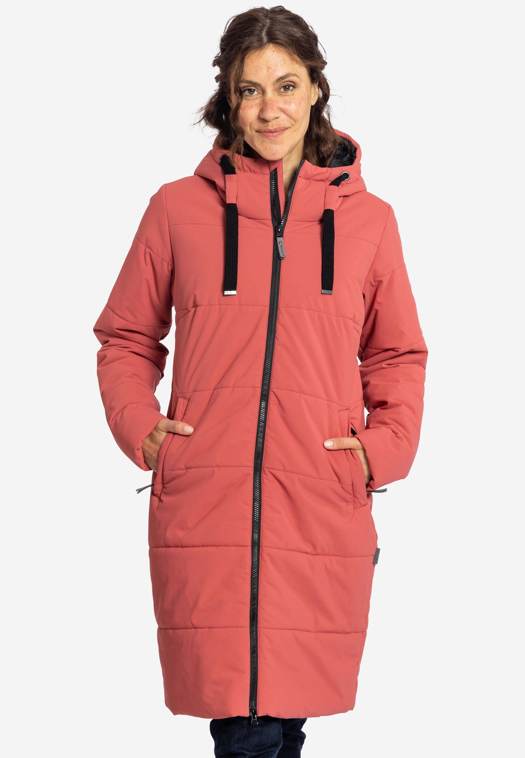 Winterjacke leichter Elkline langer mineralred Mantel, 2-Wege-Reißverschluss Comfort