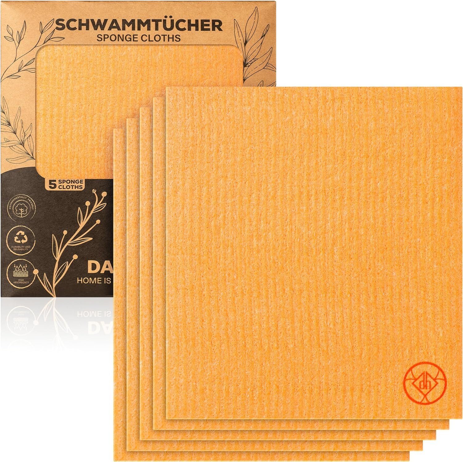 DANIHOME Schwammtuch EcoClean Schwammtücher Orange – saugstark – Spüllappen, extrem saugfähig, waschbar & vielseitig einsetzbar für Küche, Bad