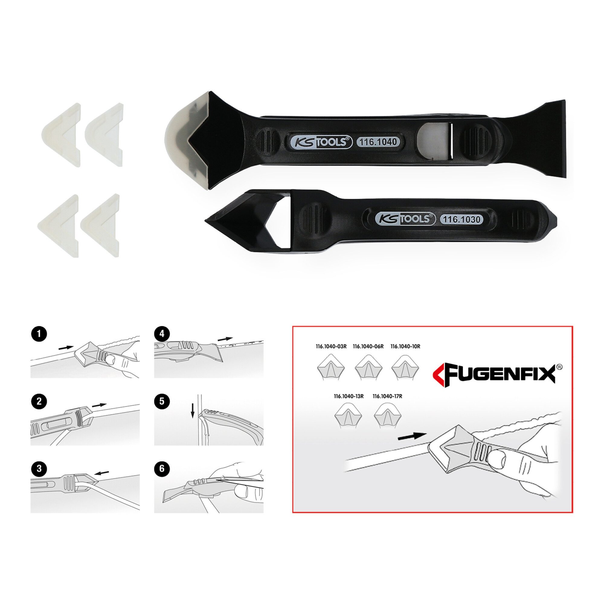 KS Tools Farbschaber KS Tools FUGENFIX Silikonschaber- und Abziehersatz, 7-teilig