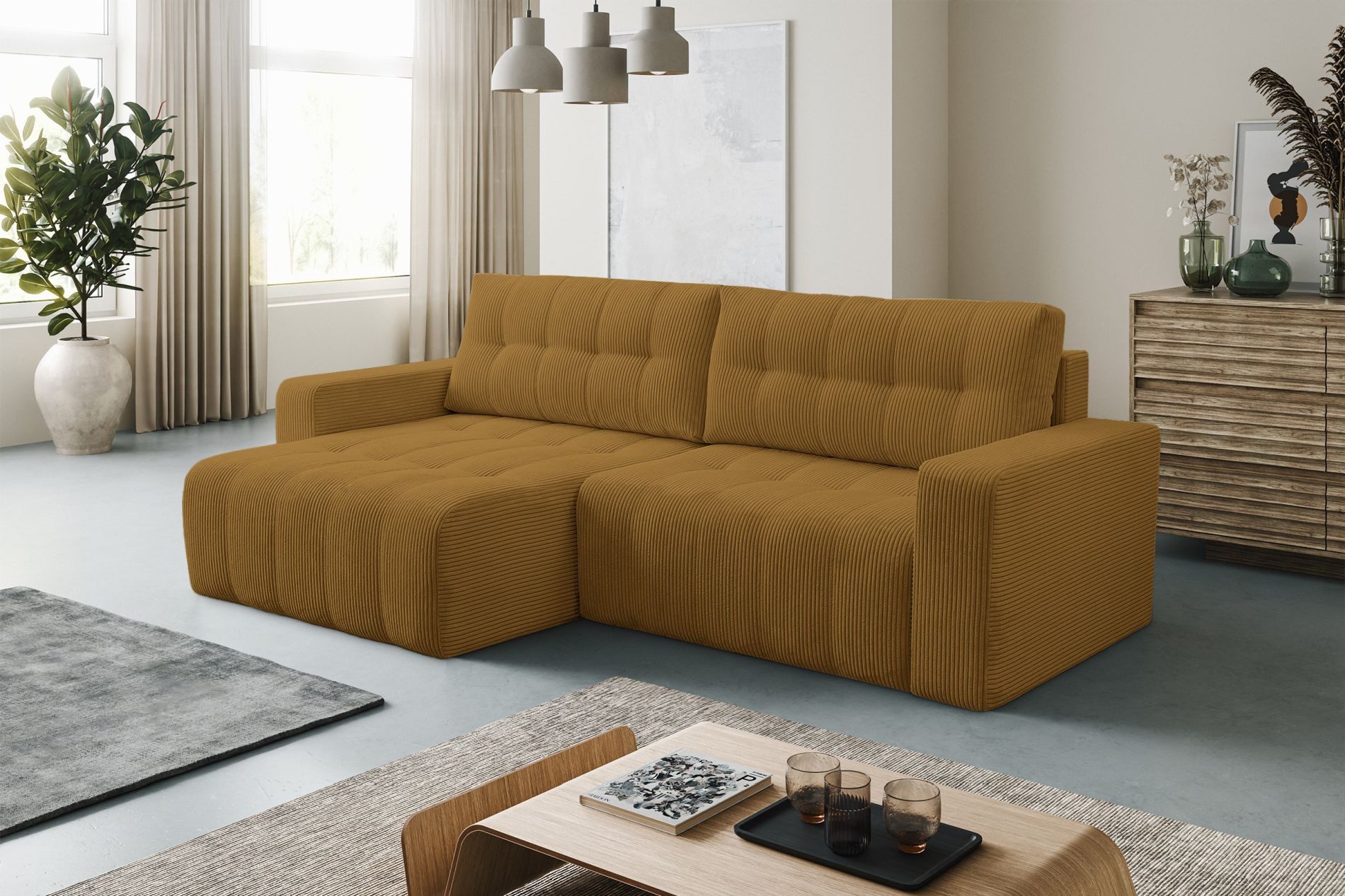 Selsey Ecksofa MAILLO, mit Schlaffunktion, Bettkasten & Breitcord-Bezug tierfreundlich 245 cm