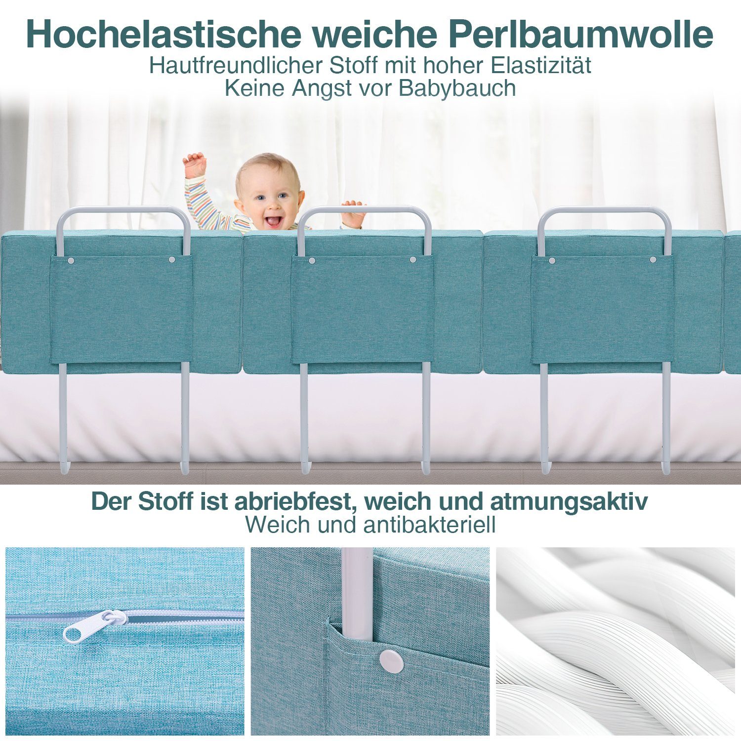 Gimisgu Bettschutzgitter Bettgitter für Grün 50cm/60cm Rausfallschutz H:28cm 50cm Bett Kinder L: Kinder