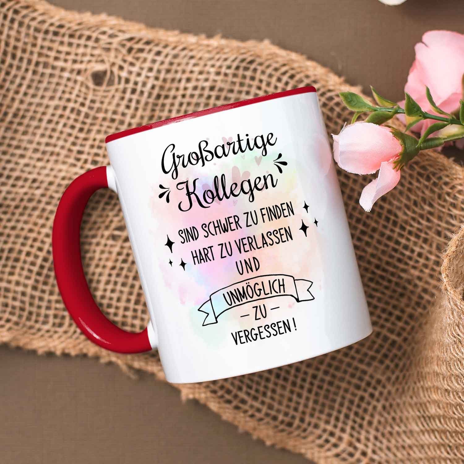 GRAVURZEILE Tasse mit Spruch - Großartige Kollegen - Abschiedsgeschenk für die Kollegen, Keramik, Farbe: Rot