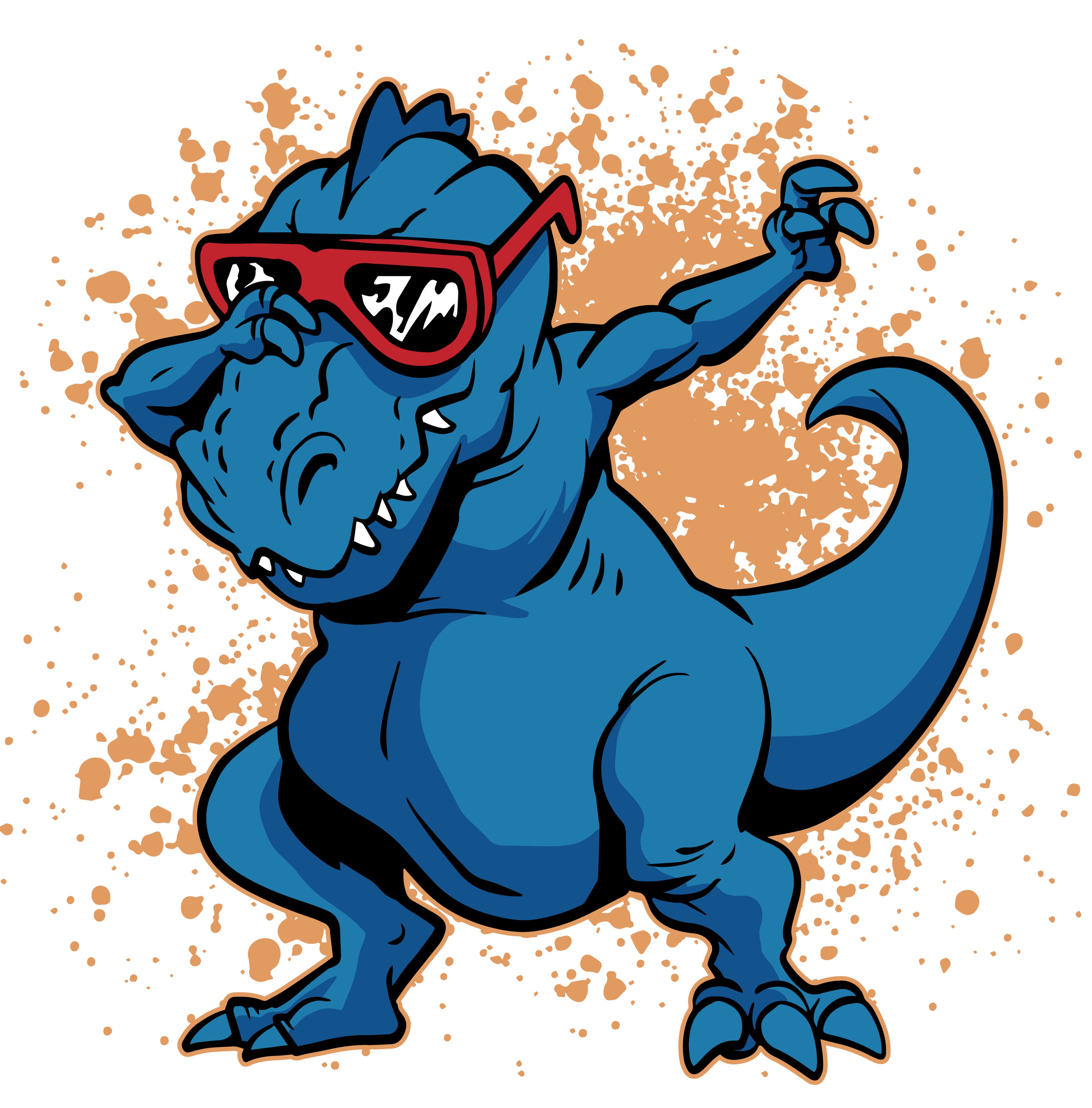 blau am T-Rex T-Shirt navy Baumwolle tanzen mit Aufdruck, mit Dino Kinder 100% Brille i49 T-Shirt MyDesign24 bedrucktes