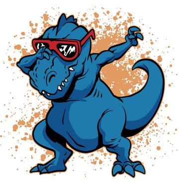 MyDesign24 T-Shirt bedrucktes Kinder T-Shirt T-Rex mit Brille am tanzen 100% Baumwolle mit Dino Aufdruck, weiss i49