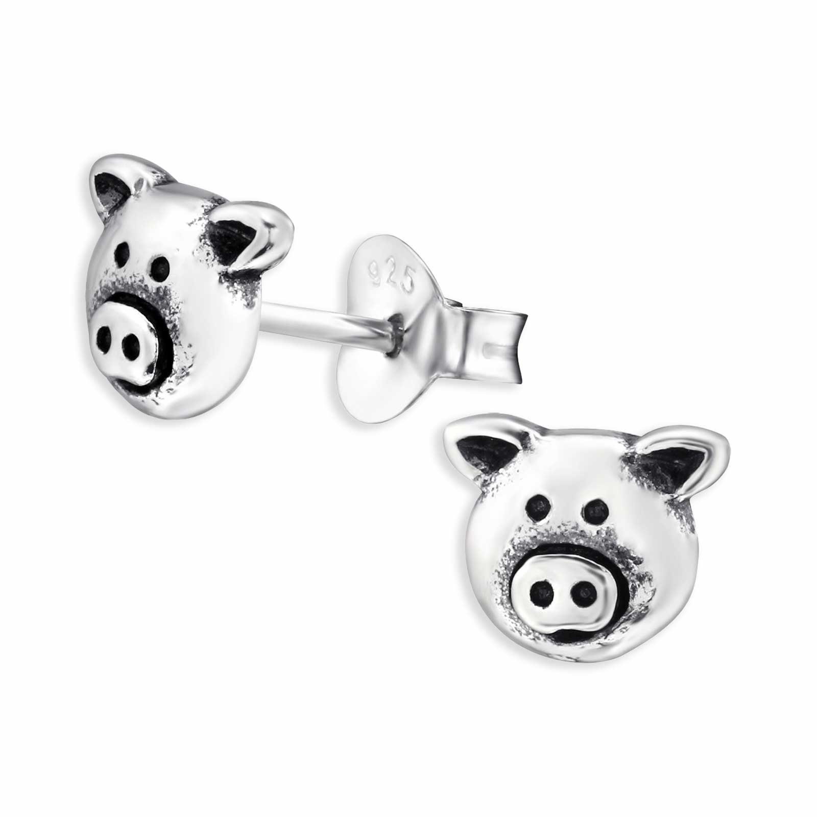Monkimau Paar Ohrstecker Schweine Ohrringe aus 925 Silber (Packung) | Ohrstecker