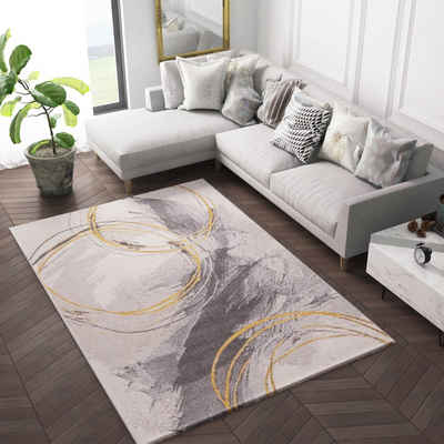 Teppich Teppich Wohnzimmer Schlafzimmer Flur Teppich Kreisel Muster Gelb Creme, Vimoda, Rechteckig