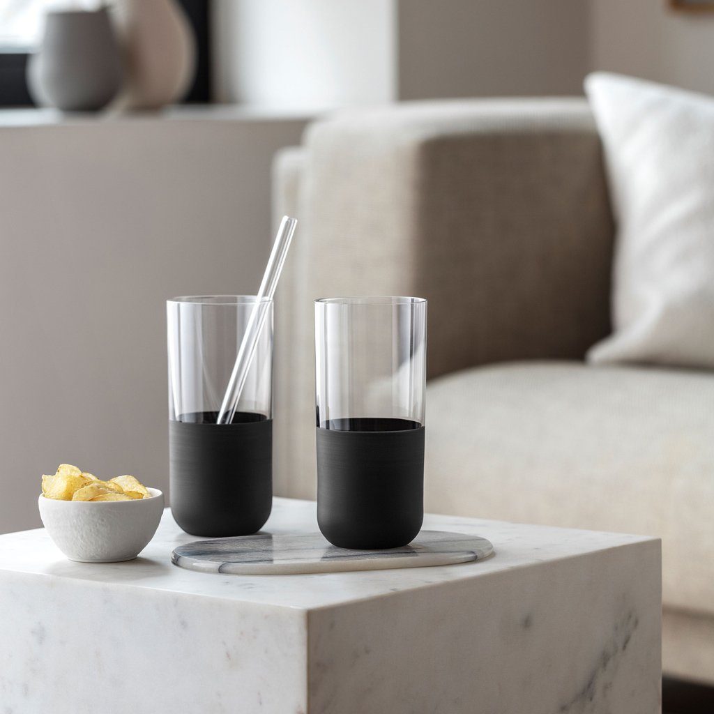 Villeroy & Boch Longdrinkglas Manufacture Rock Longdrinkbecher, 4-tlg., Glas, Kristallglas, 4 Stck, Handwäsche empfohlen