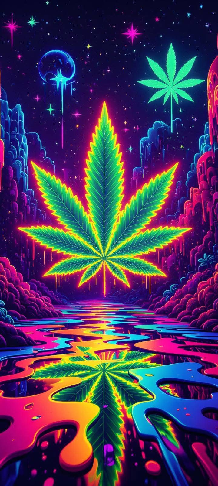 Rötting Design Malen nach Zahlen Diamond Painting Set 5D DIY Motiv neonstrahlende Cannabis Vibes (Komplett-Set), Diamond Painting Vollbild, Vollständiges Zubehörpaket