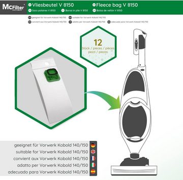 McFilter Staubsaugerbeutel geeignet für Vorwerk Kobold VK 140 VK 150 FP 140 FP 150, 12 St., 5-lagig, Mikrovlies, Kunststoffdeckscheibe mit Staubverschluss