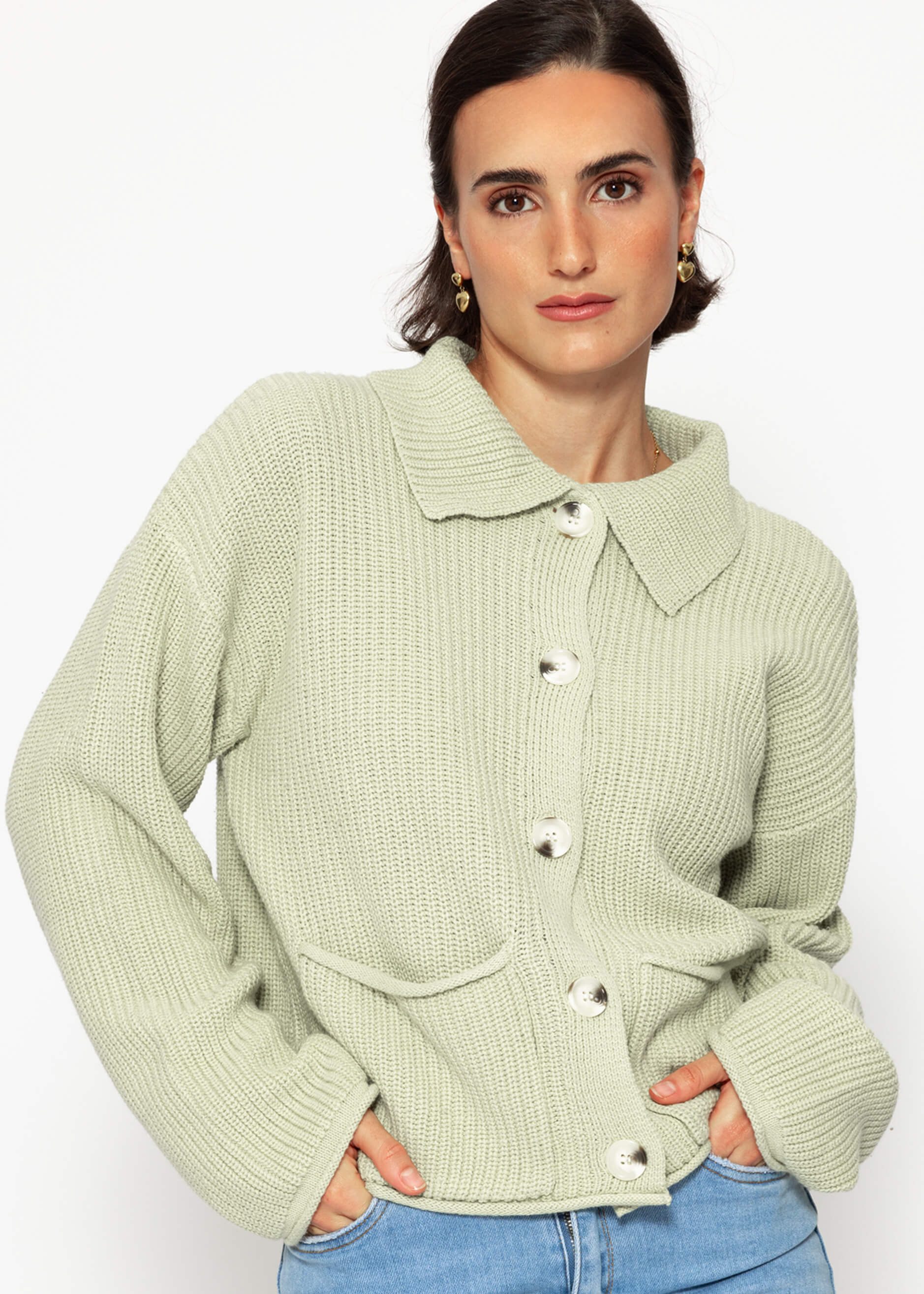 SASSYCLASSY Cardigan Oversize Strickjacke Damen mit Kragen Elegant Lässiger günstig online kaufen